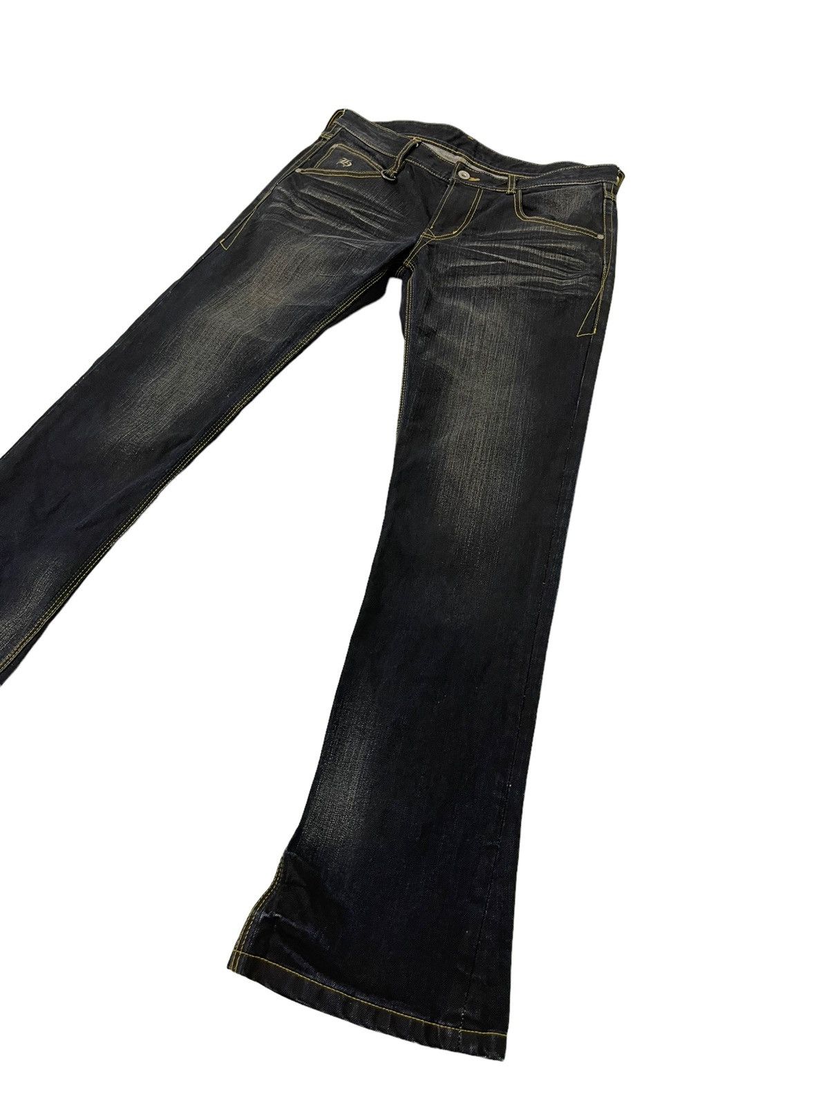 Japanese Brand Slim Flare Jeans Hideaways Acid Wash Low Rise Boot Cut 4🟦9 Size US 33 - 12 Thumbnail