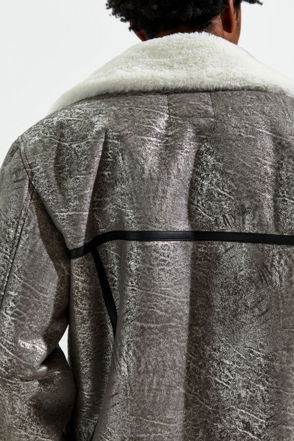 Urban Outfitters Urban Outfitters Faux Shearling Silver Bomber Jacket Coat Size US M / EU 48-50 / 2 - 14 Thumbnail
