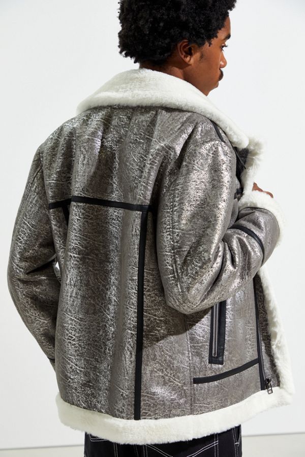 Urban Outfitters Urban Outfitters Faux Shearling Silver Bomber Jacket Coat Size US M / EU 48-50 / 2 - 13 Thumbnail
