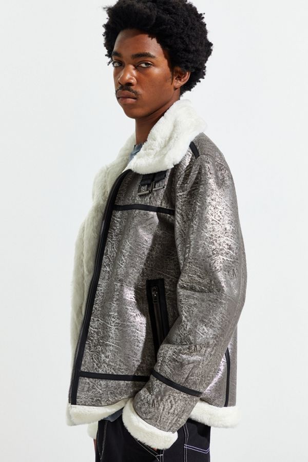 Urban Outfitters Urban Outfitters Faux Shearling Silver Bomber Jacket Coat Size US M / EU 48-50 / 2 - 12 Thumbnail