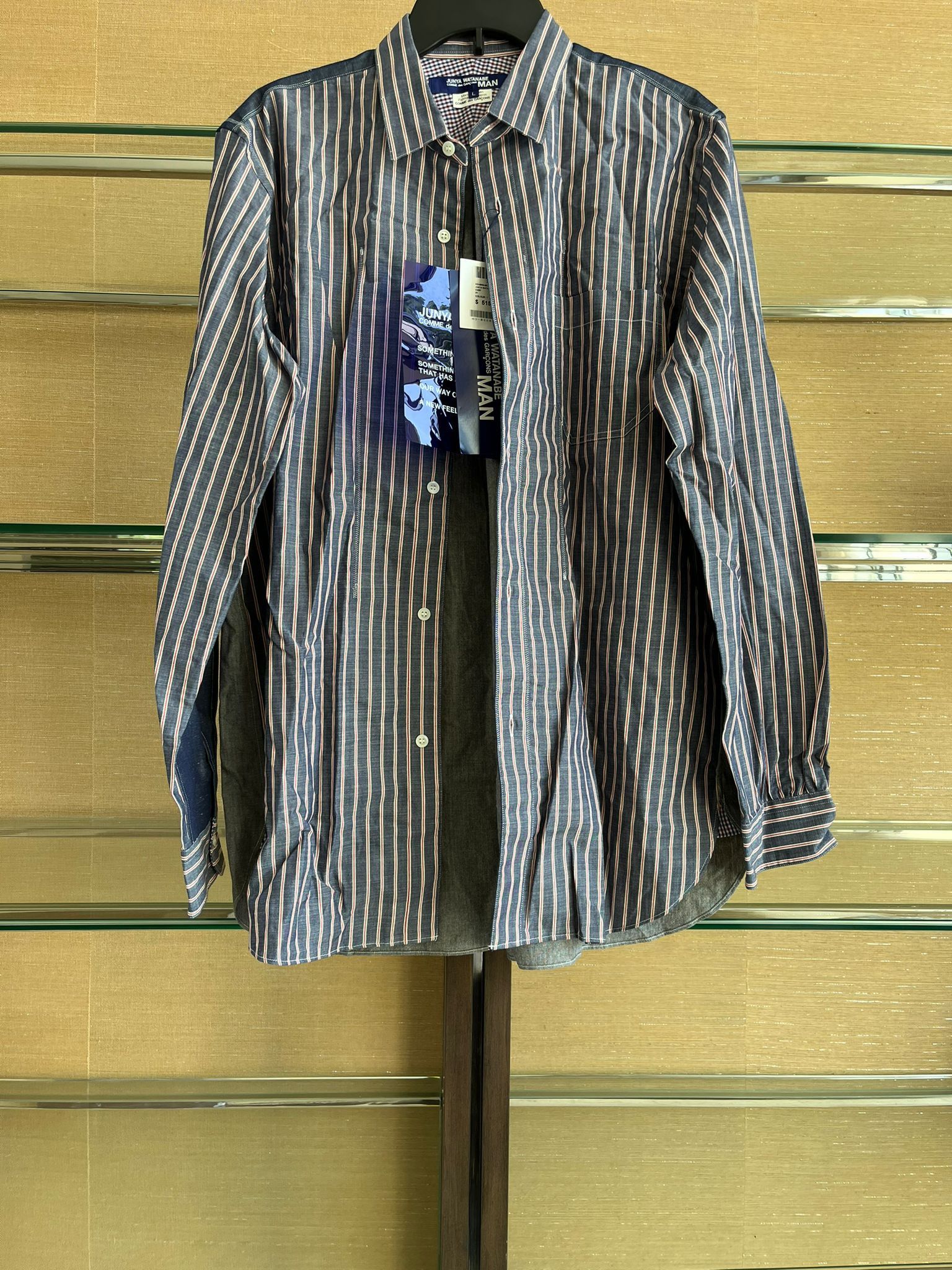 Junya Watanabe Forearm Patch Stripe Button Up Shirt in Stripe Blue Size US L / EU 52-54 / 3 - 10 Thumbnail