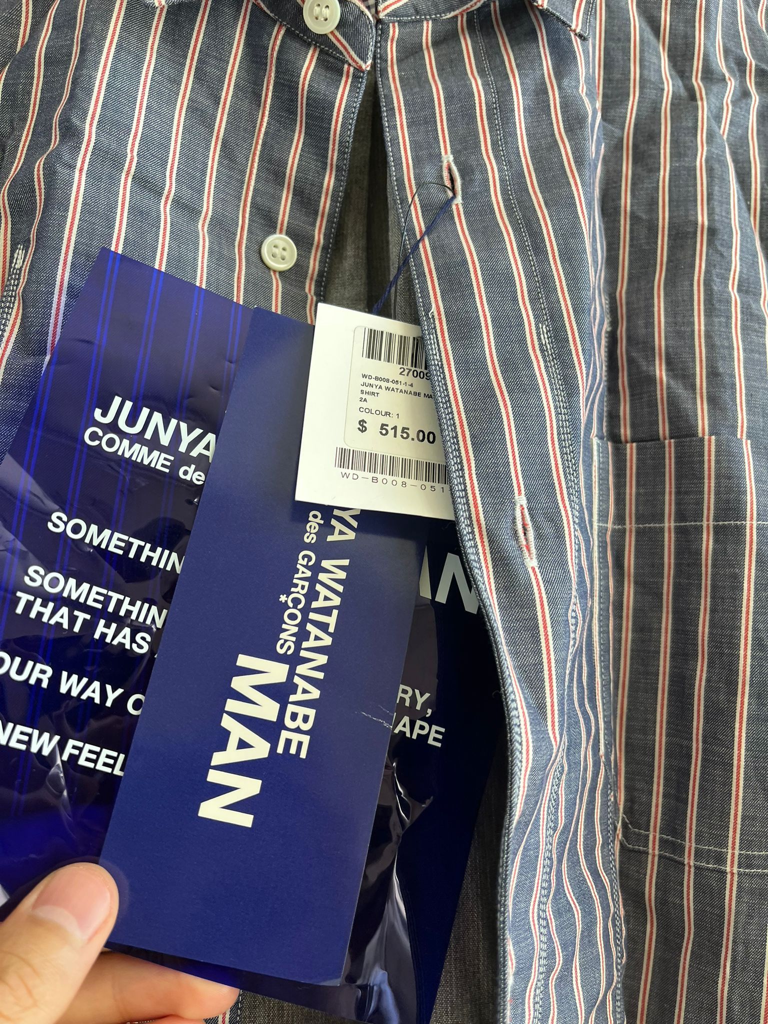 Junya Watanabe Forearm Patch Stripe Button Up Shirt in Stripe Blue Size US L / EU 52-54 / 3 - 12 Thumbnail
