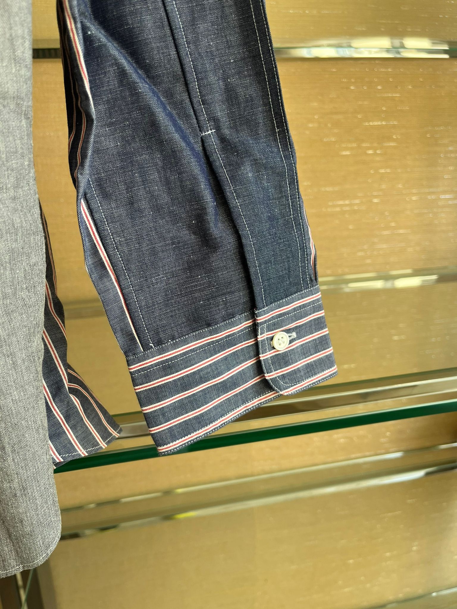 Junya Watanabe Forearm Patch Stripe Button Up Shirt in Stripe Blue Size US L / EU 52-54 / 3 - 4 Thumbnail
