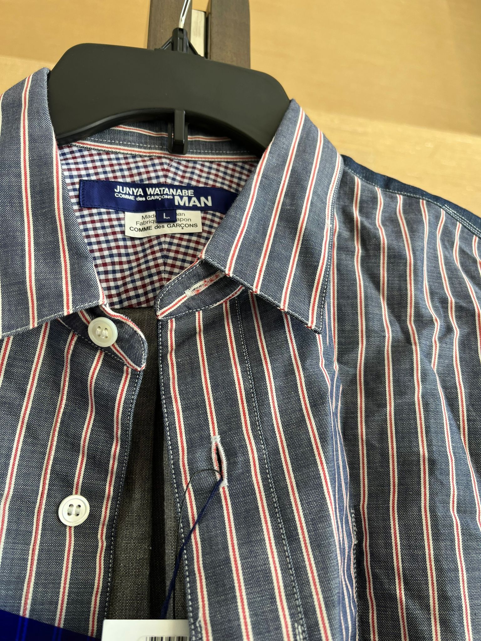 Junya Watanabe Forearm Patch Stripe Button Up Shirt in Stripe Blue Size US L / EU 52-54 / 3 - 14 Thumbnail