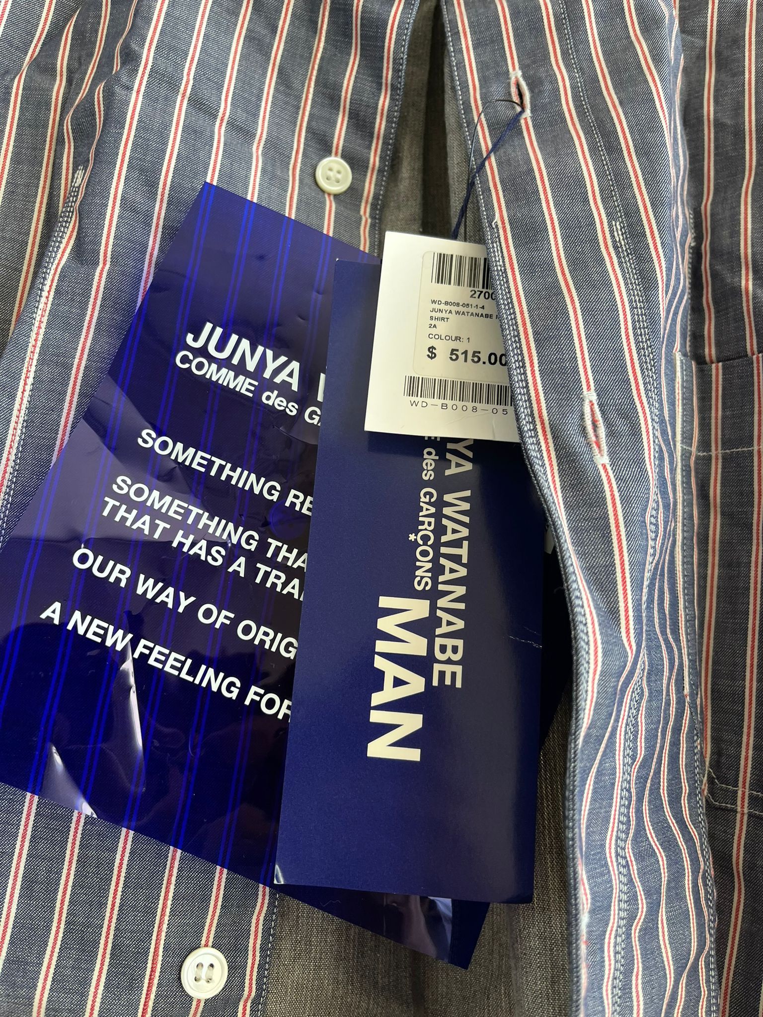 Junya Watanabe Forearm Patch Stripe Button Up Shirt in Stripe Blue Size US L / EU 52-54 / 3 - 15 Thumbnail