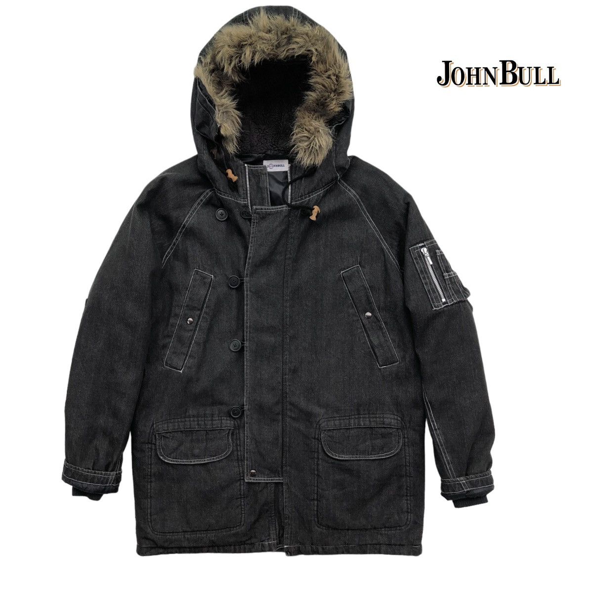 Johnbull Japanese Brand Johnbull Denim Fur Hooded Parka Jacket Size US M / EU 48-50 / 2 - 1 Thumbnail