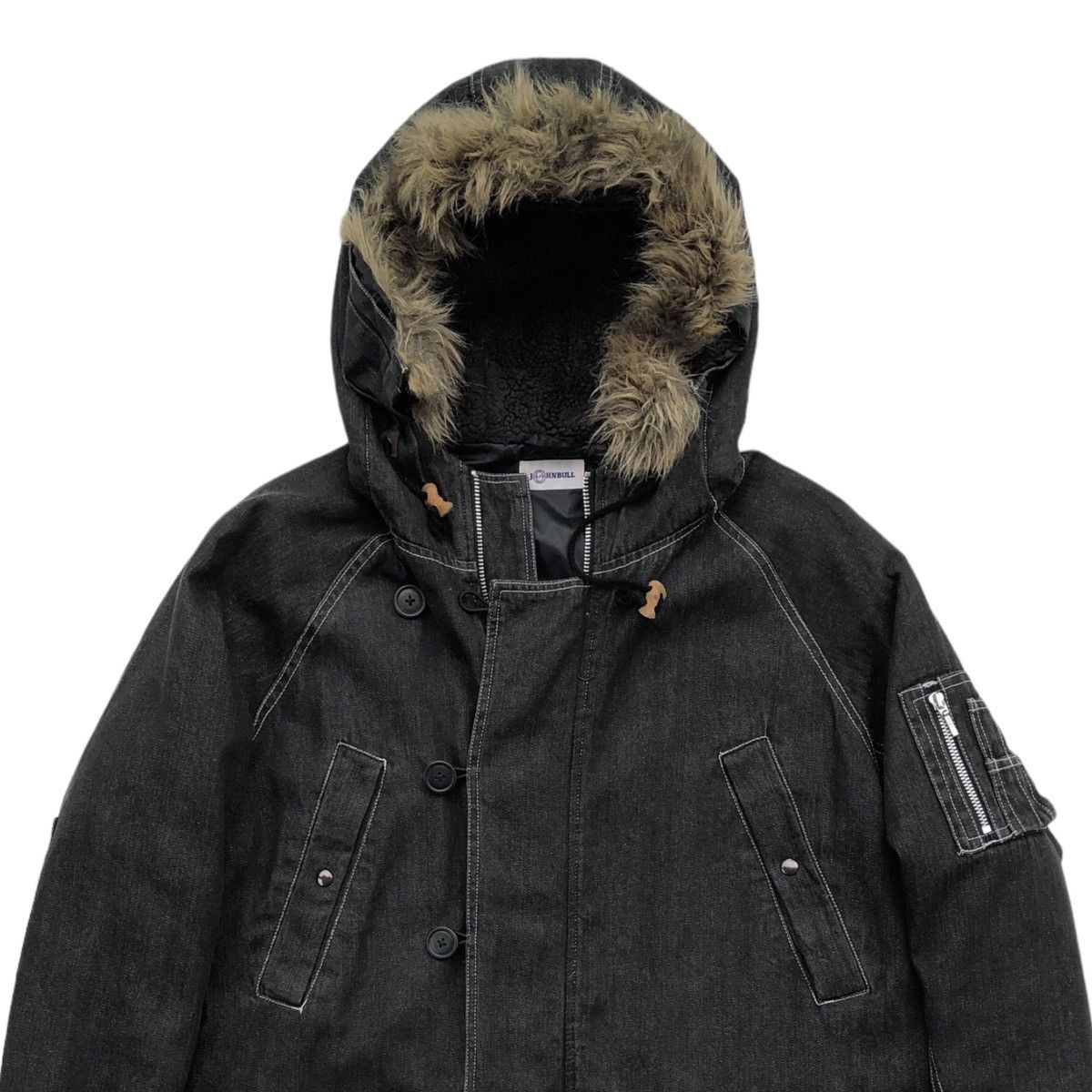 Johnbull Japanese Brand Johnbull Denim Fur Hooded Parka Jacket Size US M / EU 48-50 / 2 - 2 Thumbnail