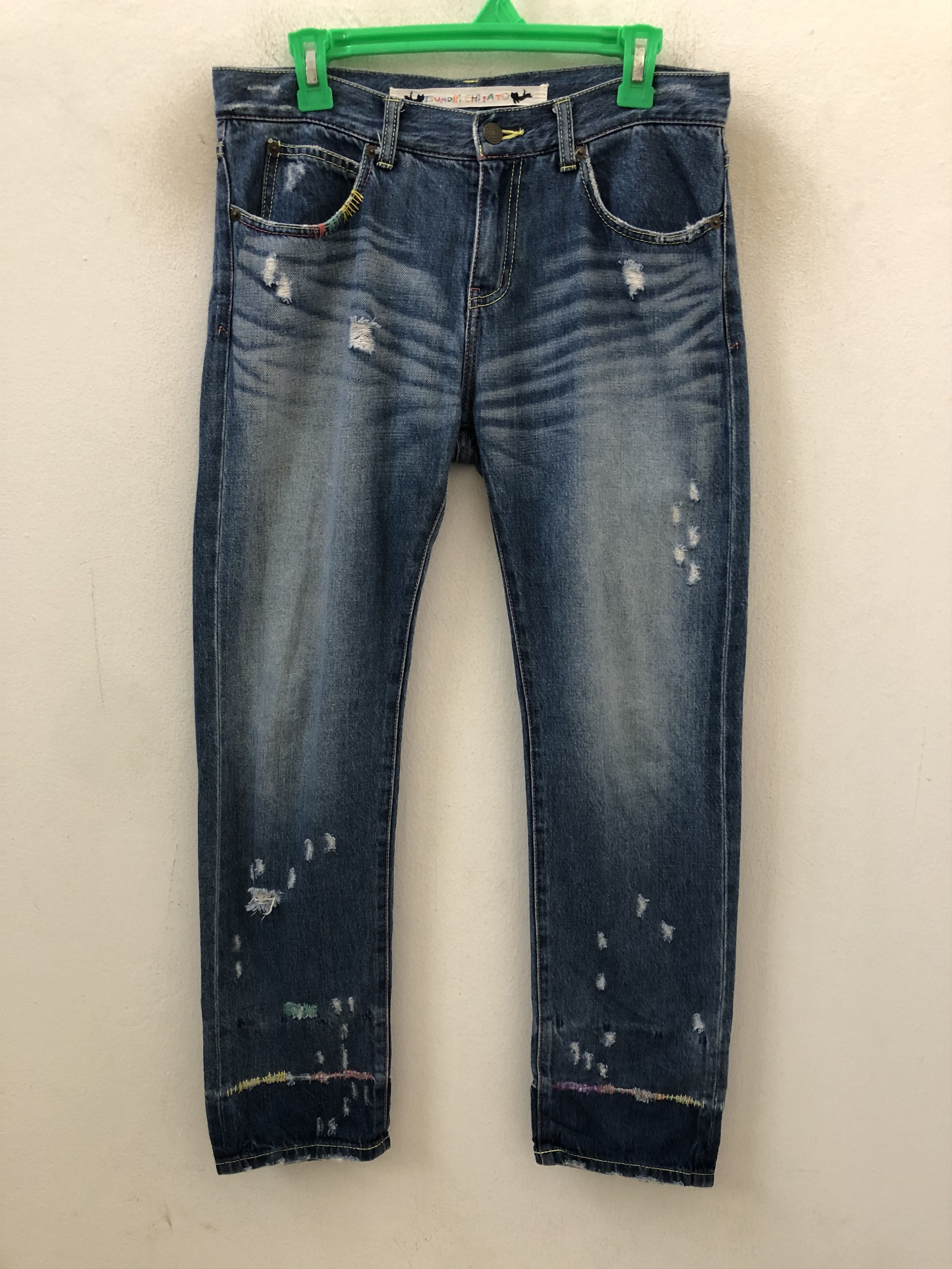 Issey Miyake × Tsumori Chisato Tsumori Chisato Rips Sashiko Stitch Distressed Denim Slim Size US 31 - 1 Thumbnail