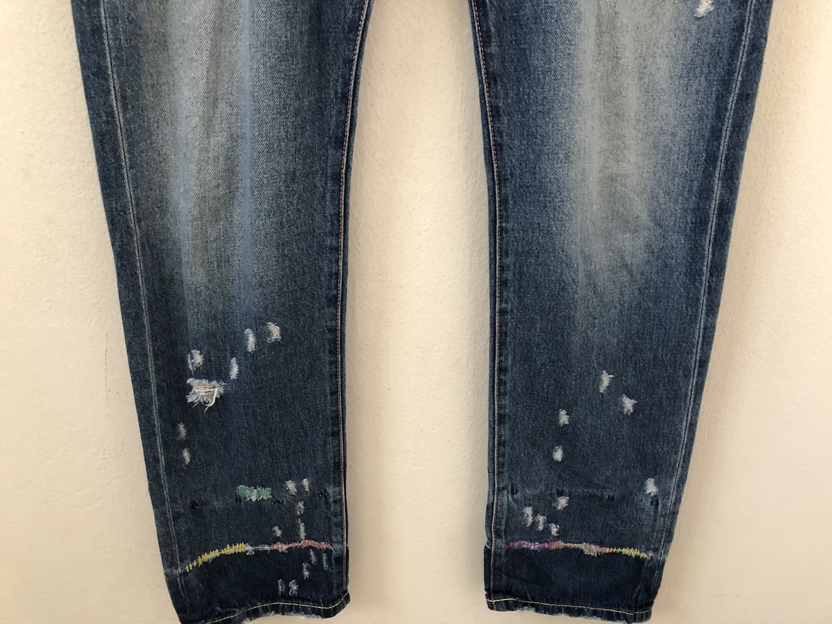 Issey Miyake × Tsumori Chisato Tsumori Chisato Rips Sashiko Stitch Distressed Denim Slim Size US 31 - 3 Thumbnail