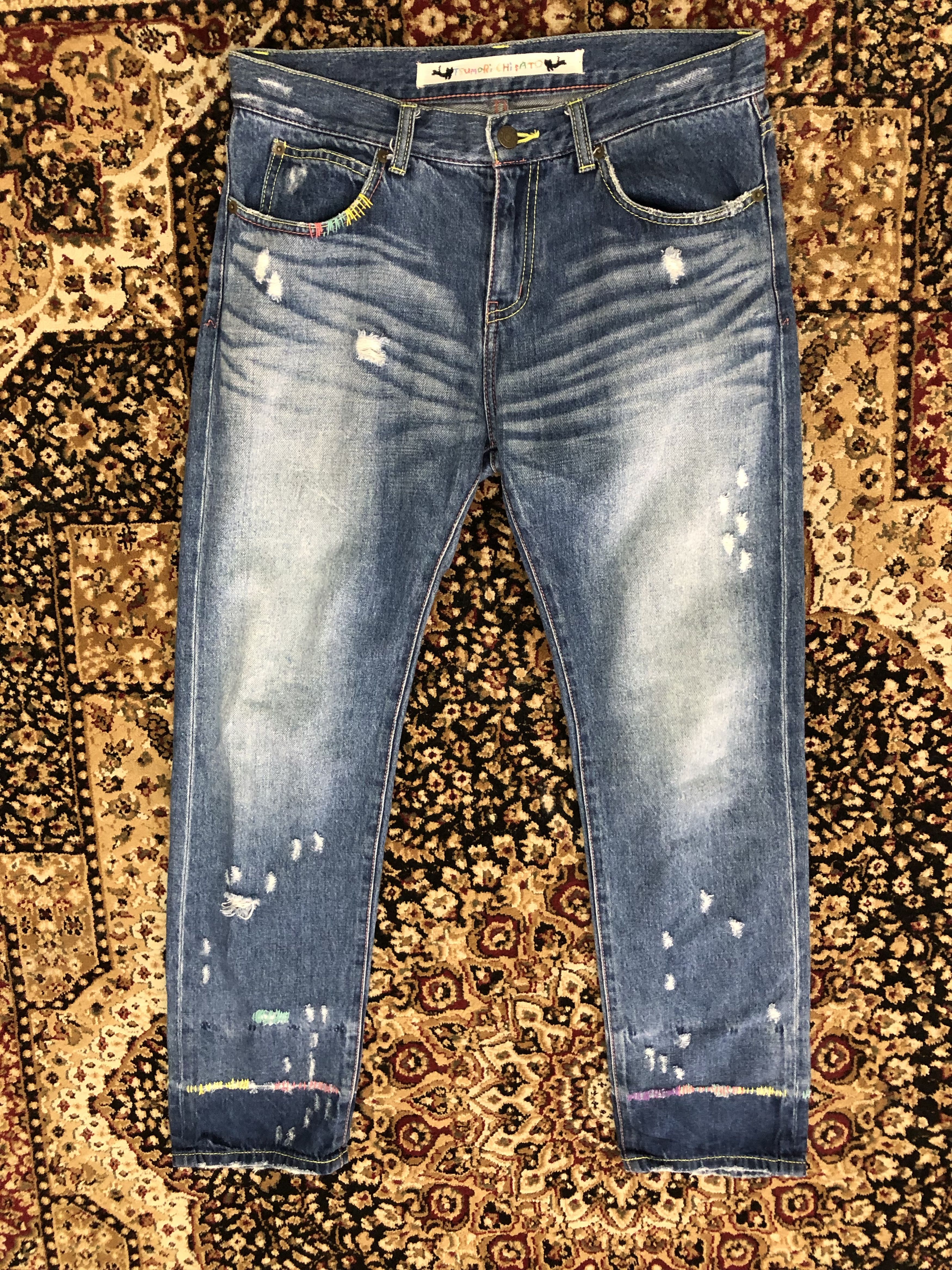 Issey Miyake × Tsumori Chisato Tsumori Chisato Rips Sashiko Stitch Distressed Denim Slim Size US 31 - 13 Thumbnail