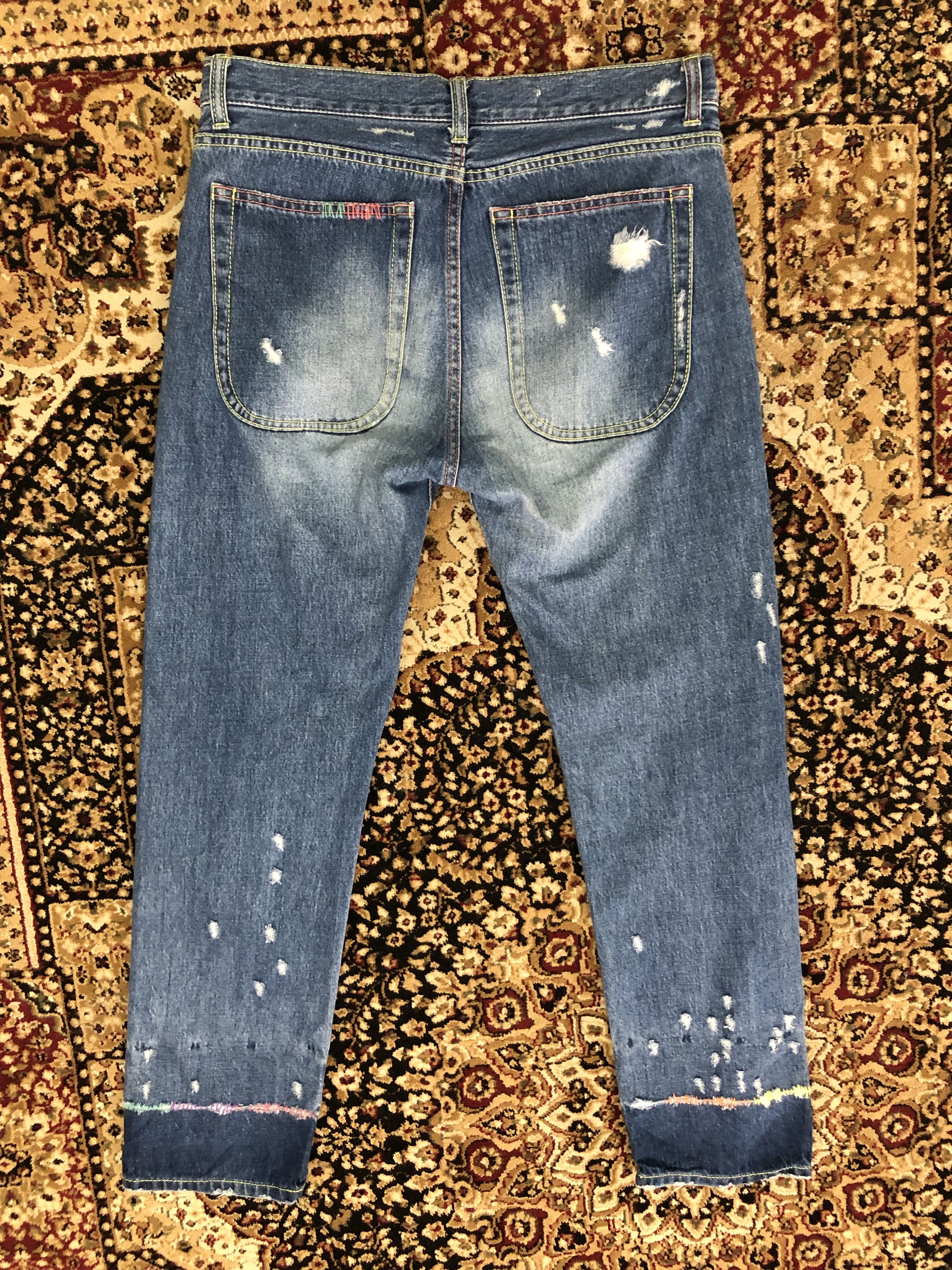 Issey Miyake × Tsumori Chisato Tsumori Chisato Rips Sashiko Stitch Distressed Denim Slim Size US 31 - 14 Thumbnail