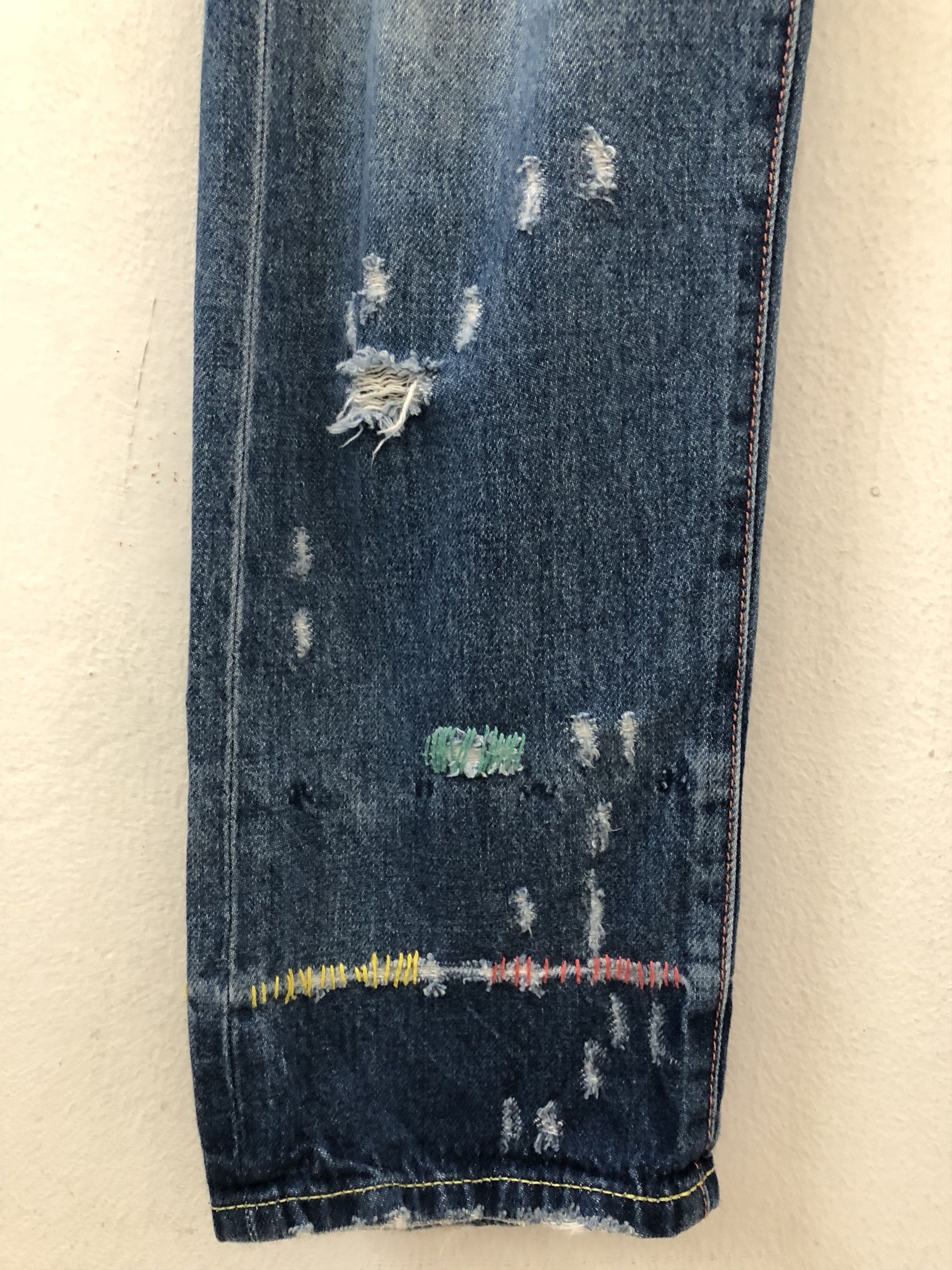 Issey Miyake × Tsumori Chisato Tsumori Chisato Rips Sashiko Stitch Distressed Denim Slim Size US 31 - 4 Thumbnail