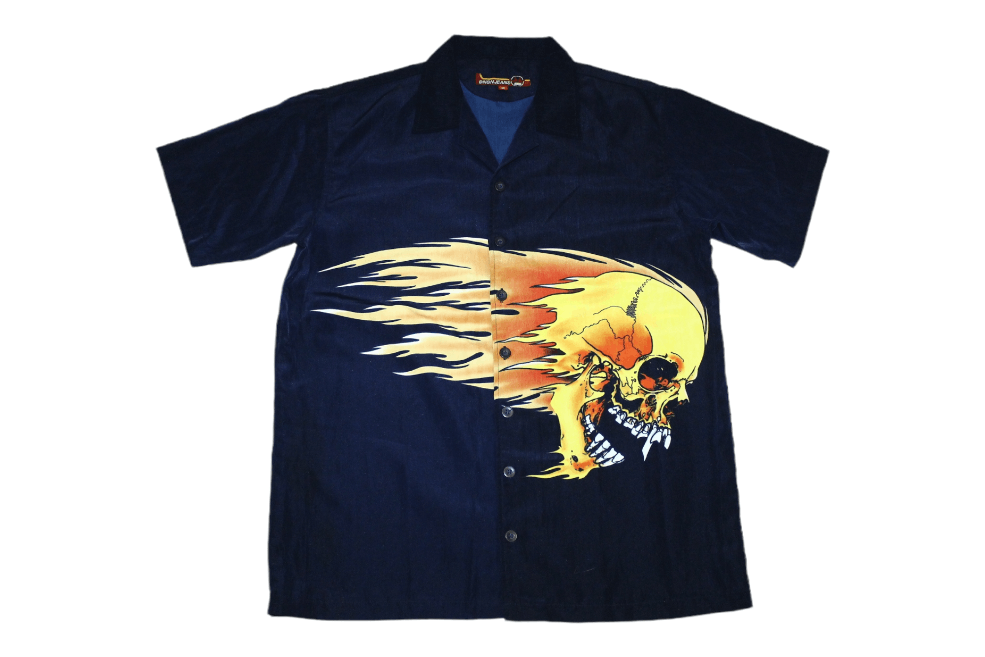 Metallica 💥 RARE 💥 90s Dnon Jeans Skull Flame All Over Print Shirt Size US M / EU 48-50 / 2 - 1 Thumbnail