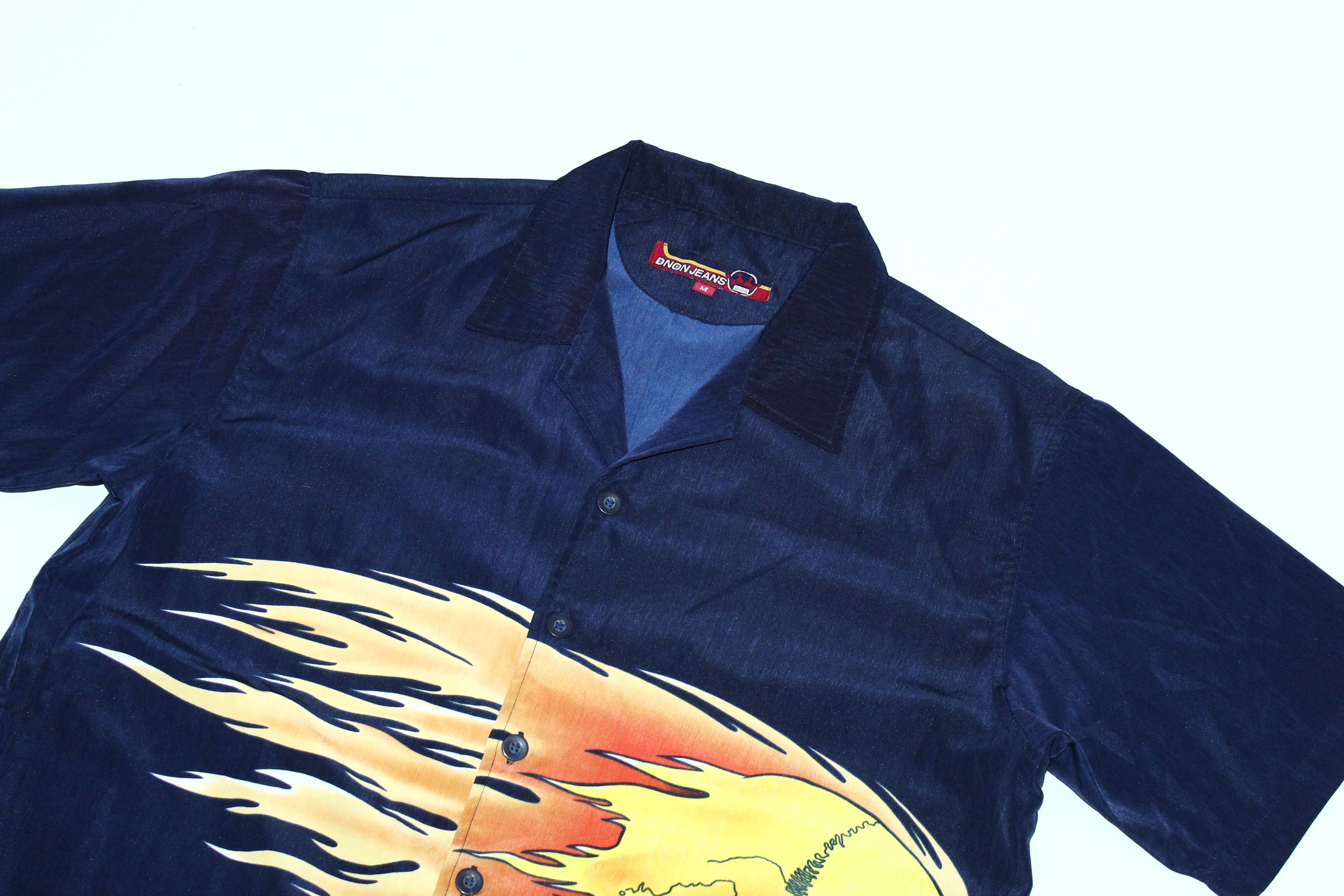 Metallica 💥 RARE 💥 90s Dnon Jeans Skull Flame All Over Print Shirt Size US M / EU 48-50 / 2 - 2 Thumbnail