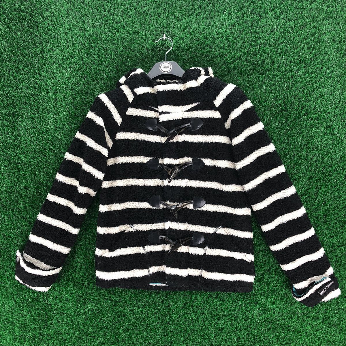 X-Girl Vintage X-Girl Duffle Sherpa Jacket Hoodie Striped Size XS / US 0-2 / IT 36-38 - 1 Thumbnail