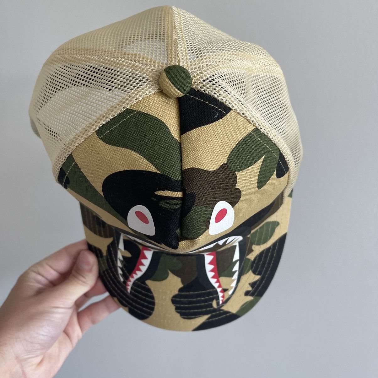 Bape Bape Yellow 1st Camo Shark Trucker Mesh Hat Size ONE SIZE - 4 Thumbnail