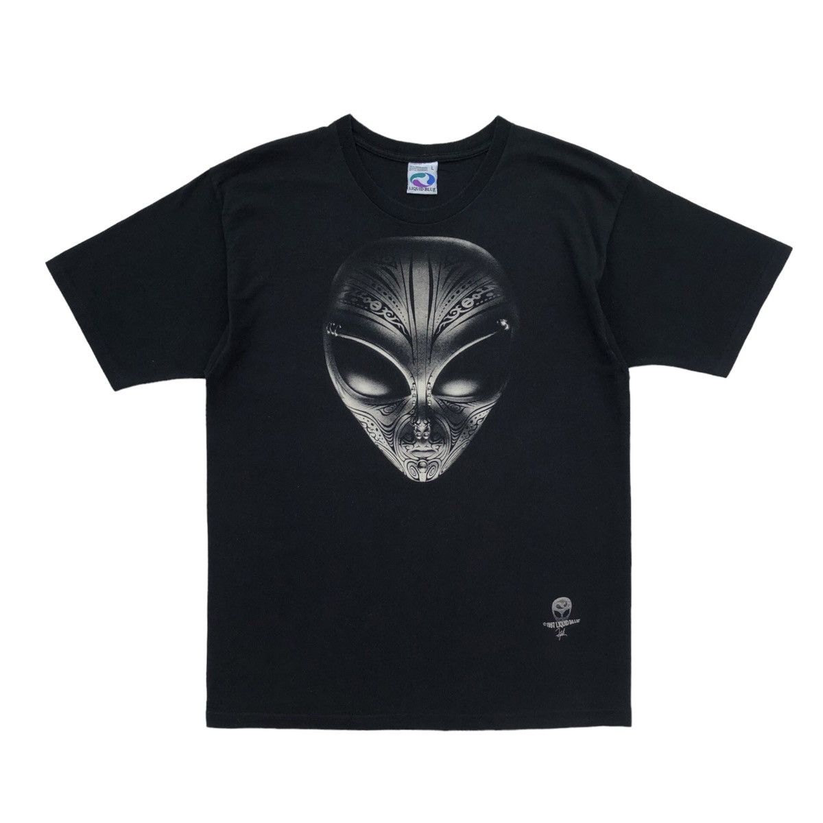 Vintage Vintage 1997 Liquid Blue Tribal Alien Black T-Shirt Size US L / EU 52-54 / 3 - 1 Thumbnail