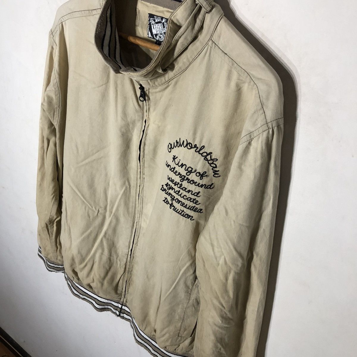 Japanese Brand OUR WORLD LAW LEGACY BIG LOGO VARSITY JACKET Size US L / EU 52-54 / 3 - 5 Thumbnail