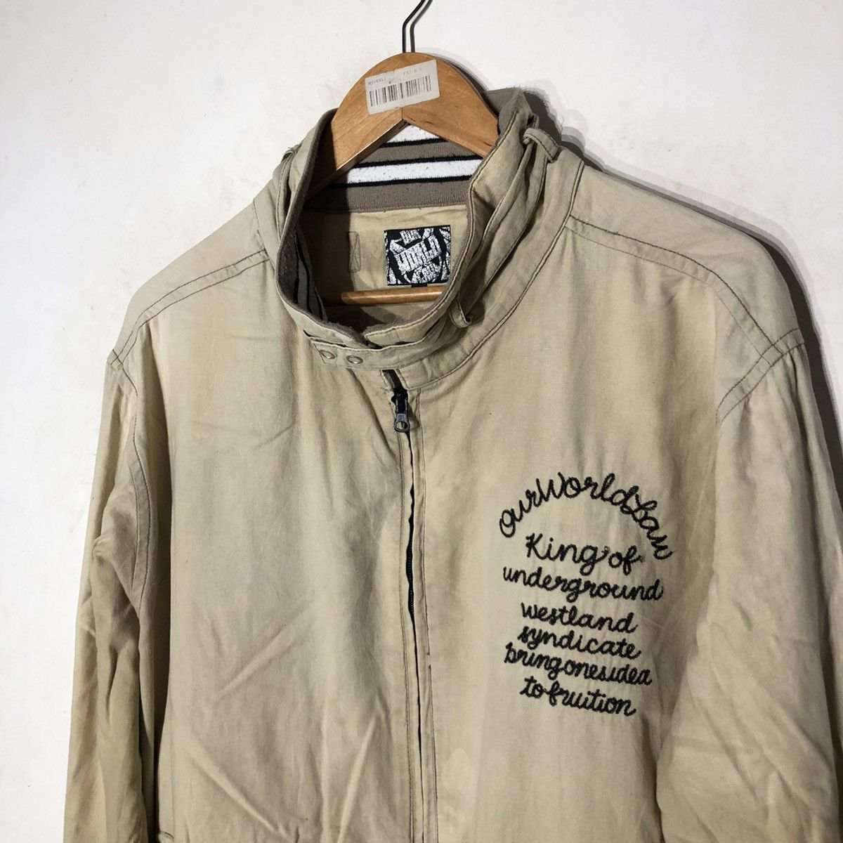 Japanese Brand OUR WORLD LAW LEGACY BIG LOGO VARSITY JACKET Size US L / EU 52-54 / 3 - 4 Thumbnail