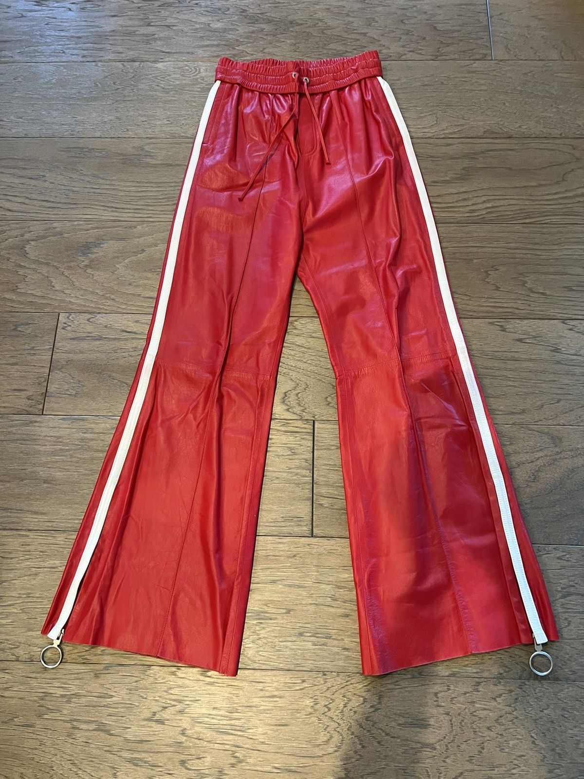 image of Off White 100% Lambskin Leather Red Trackpants Size Small, Men's