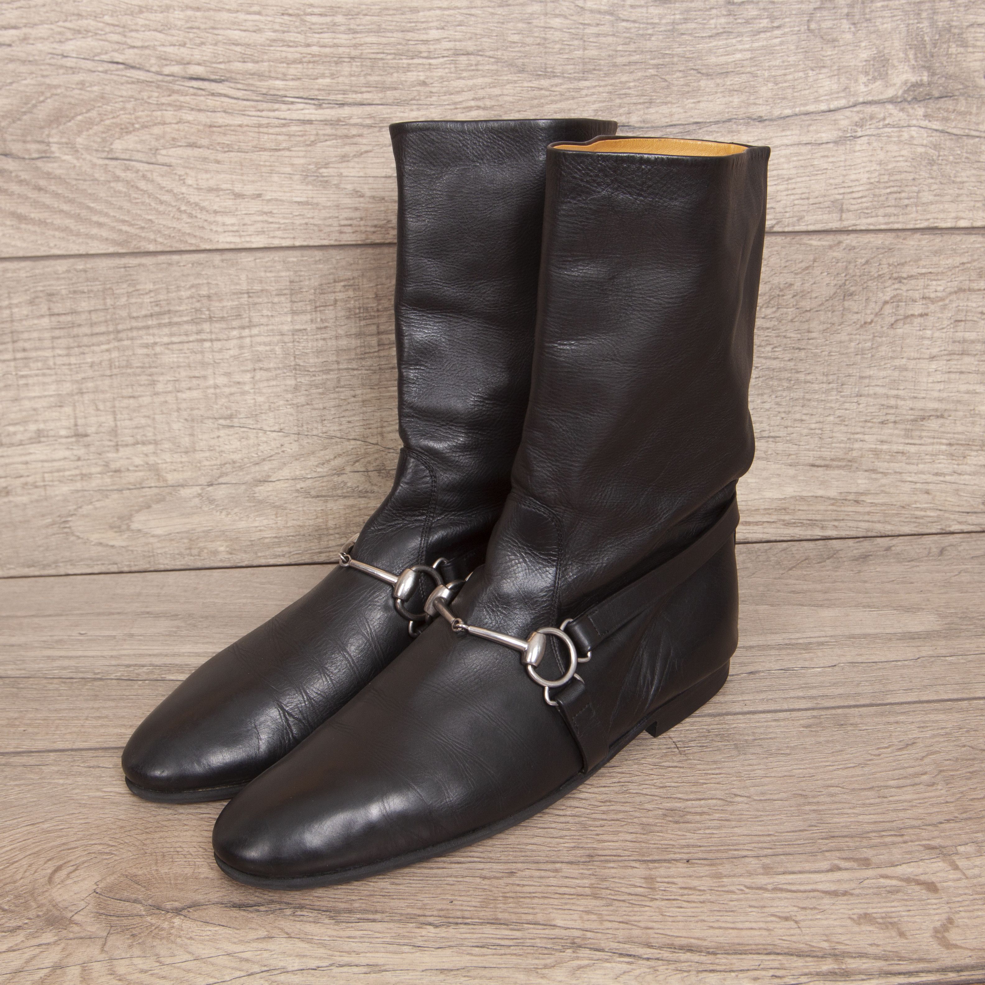 Gucci Horsebit Black Leather Mid High Riding Boots 41 E
