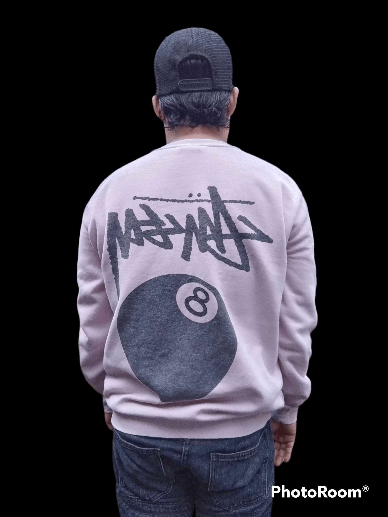 image of Avant Garde x Stussy 8 Ball Pink Sweatshirt Big Logo in Light Pink, Men's (Size Small)