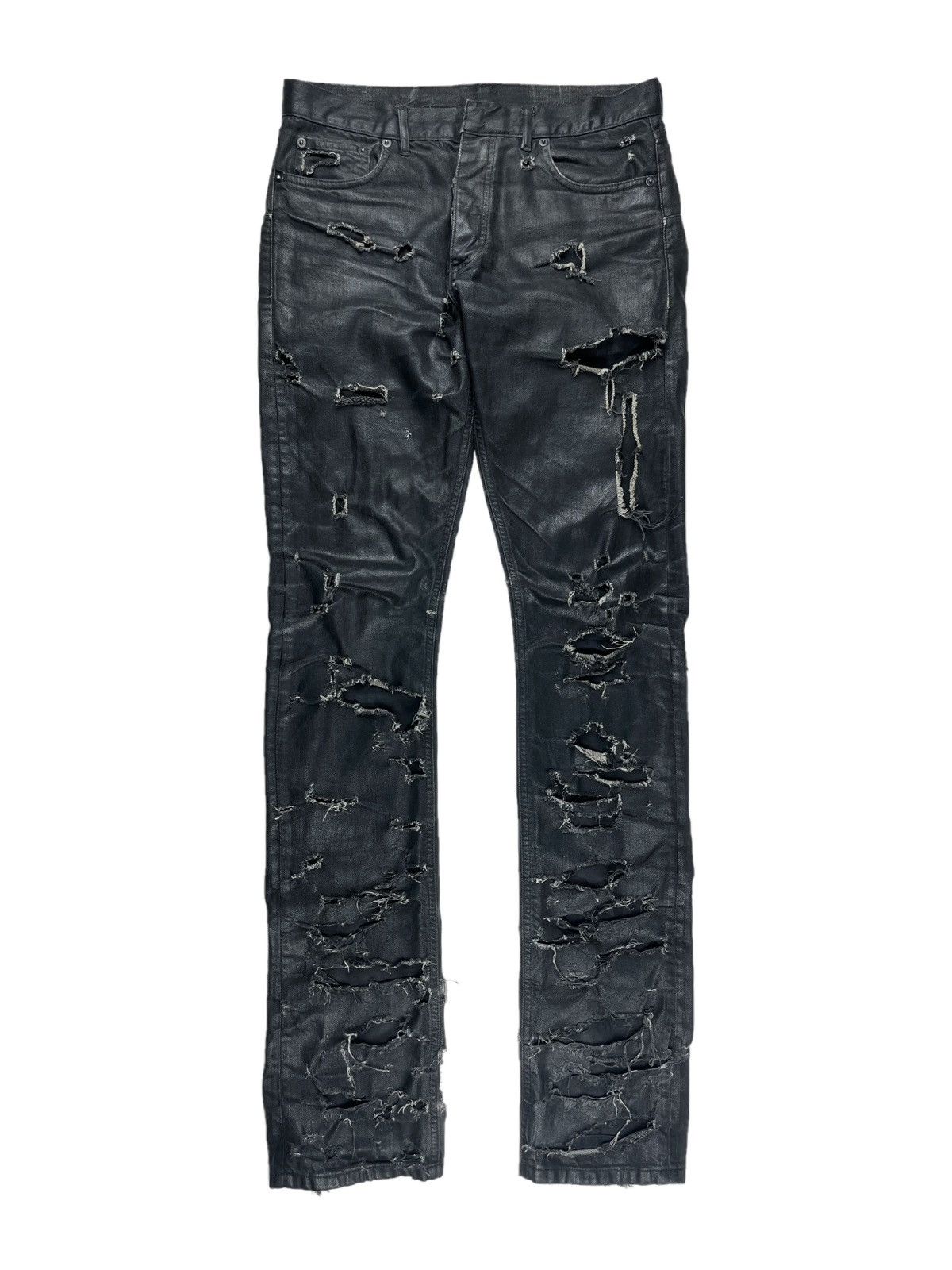 dior homme SS04 爪痕　ジーンズ　デニム　w32 Dior Homme SS04 'Strip' Waxed Destroyed Denim – descryarchive