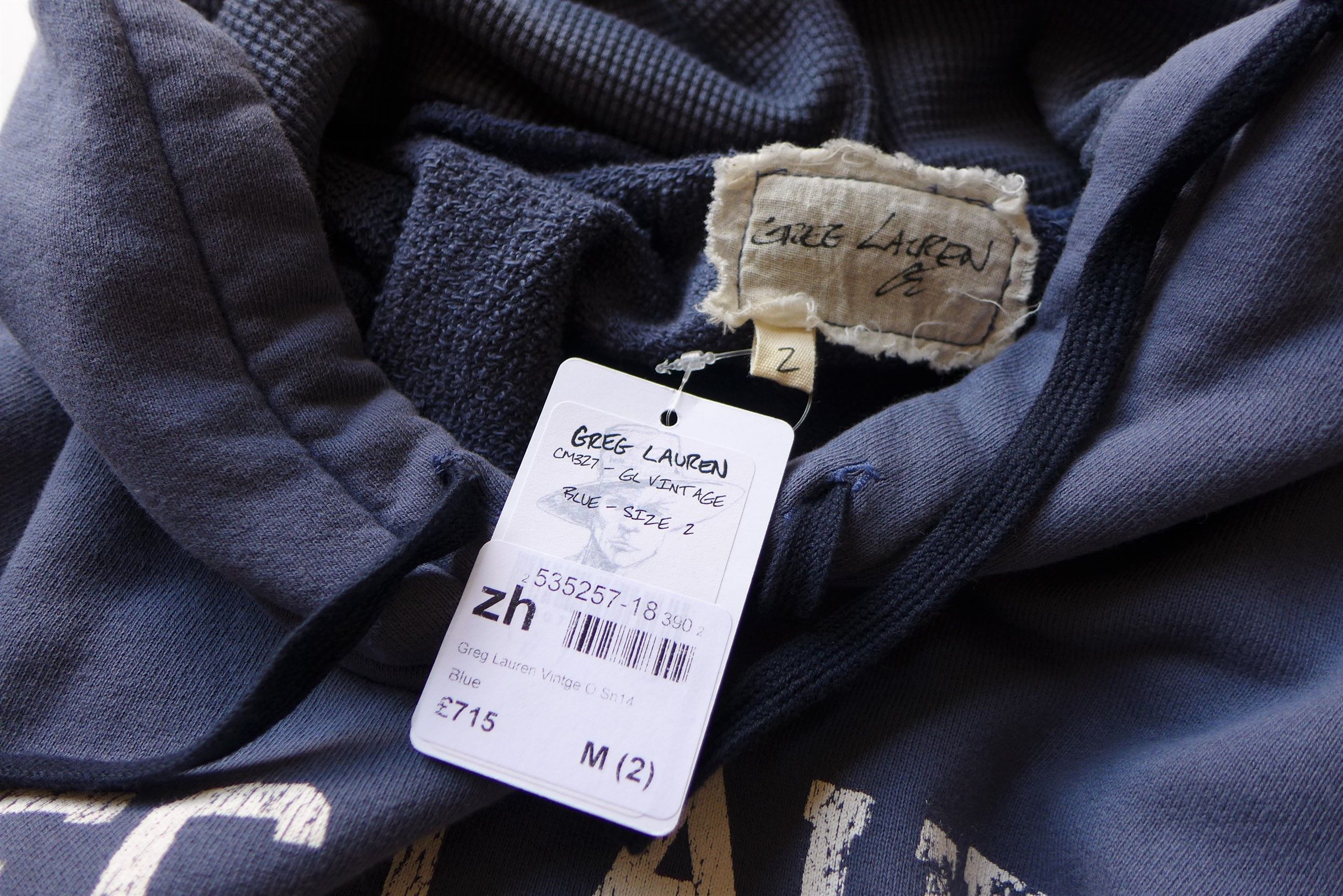 Greg Lauren Greg Lauren GL Vintage Hoodie - Blue Cotton Size US M / EU 48-50 / 2 - 8 Thumbnail