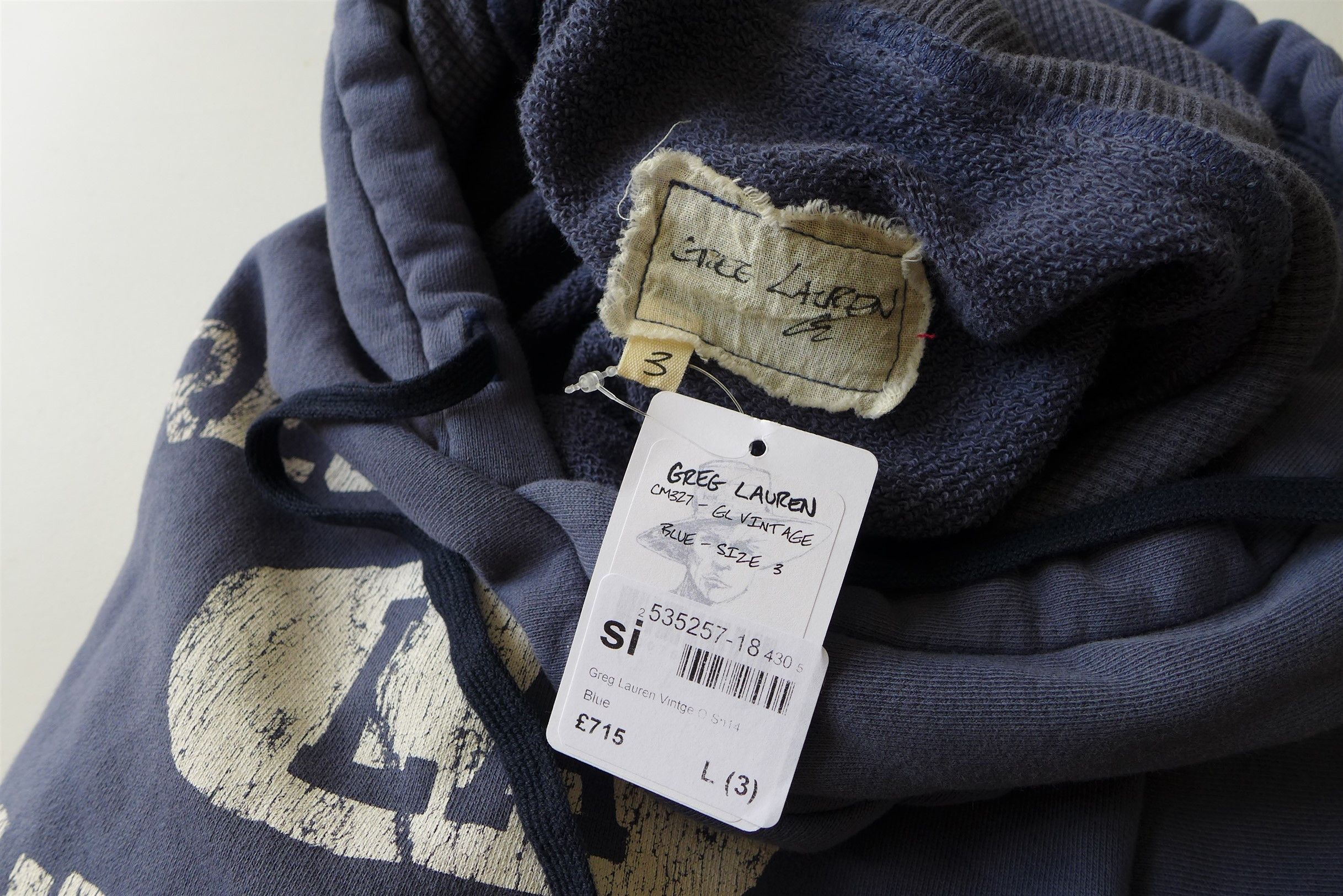 Greg Lauren Greg Lauren GL Vintage Hoodie - Blue Cotton Size US L / EU 52-54 / 3 - 8 Thumbnail