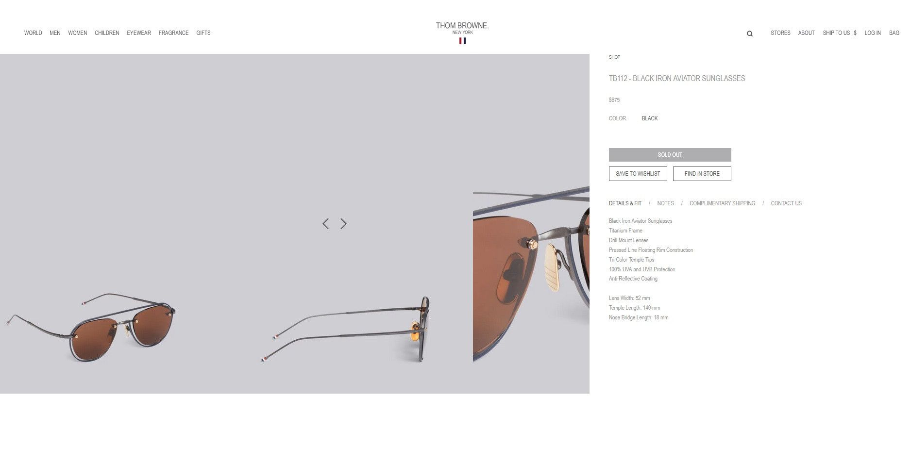 Thom Browne Thom Browne TBS112 Aviator Sunglasses - Black Iron. Size ONE SIZE - 5 Thumbnail