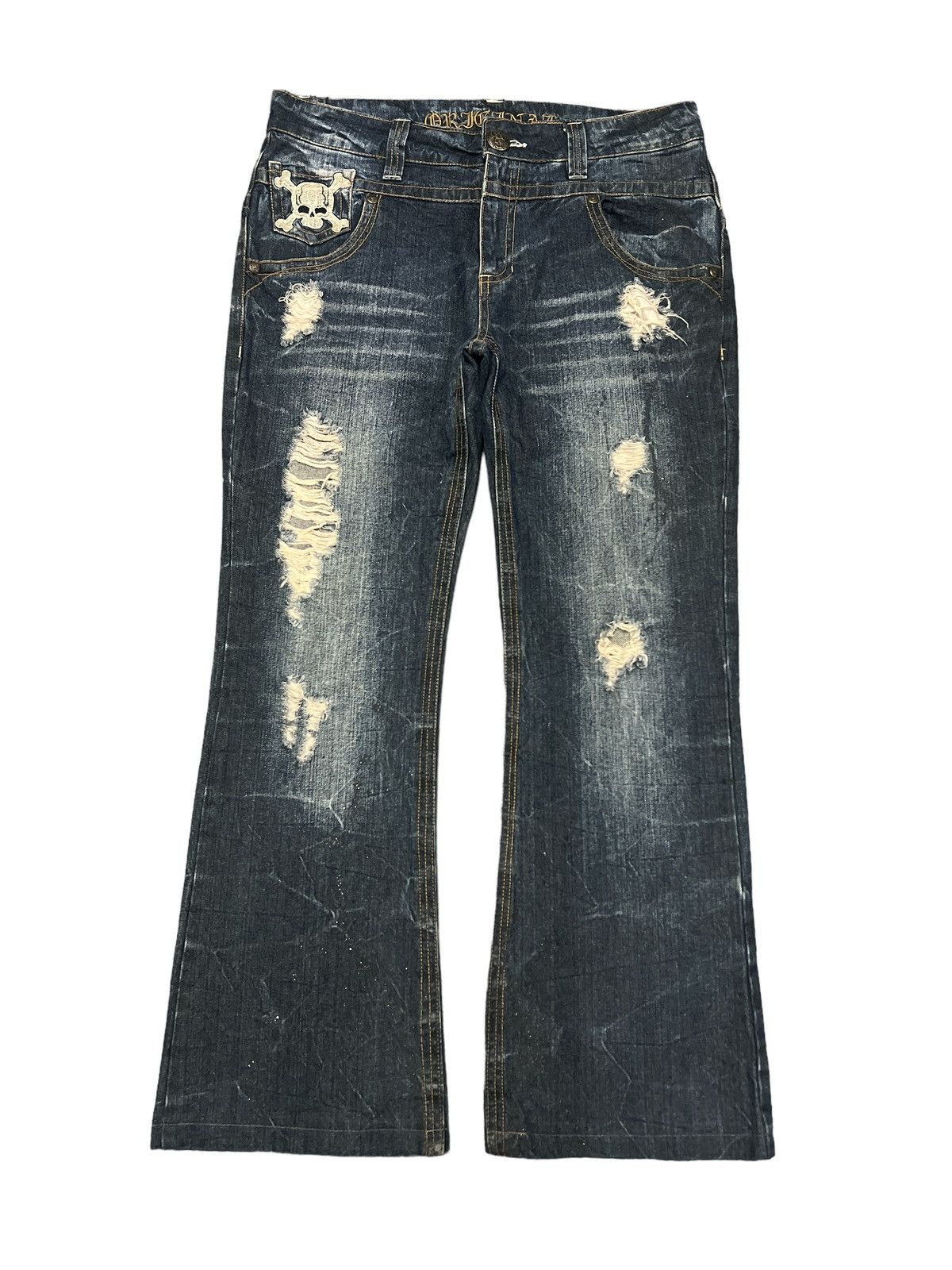 Japanese Brand × Vintage FLARED💥THRASHED DISTRESSED DENIM PANT Size US 34 / EU 50 - 1 Thumbnail