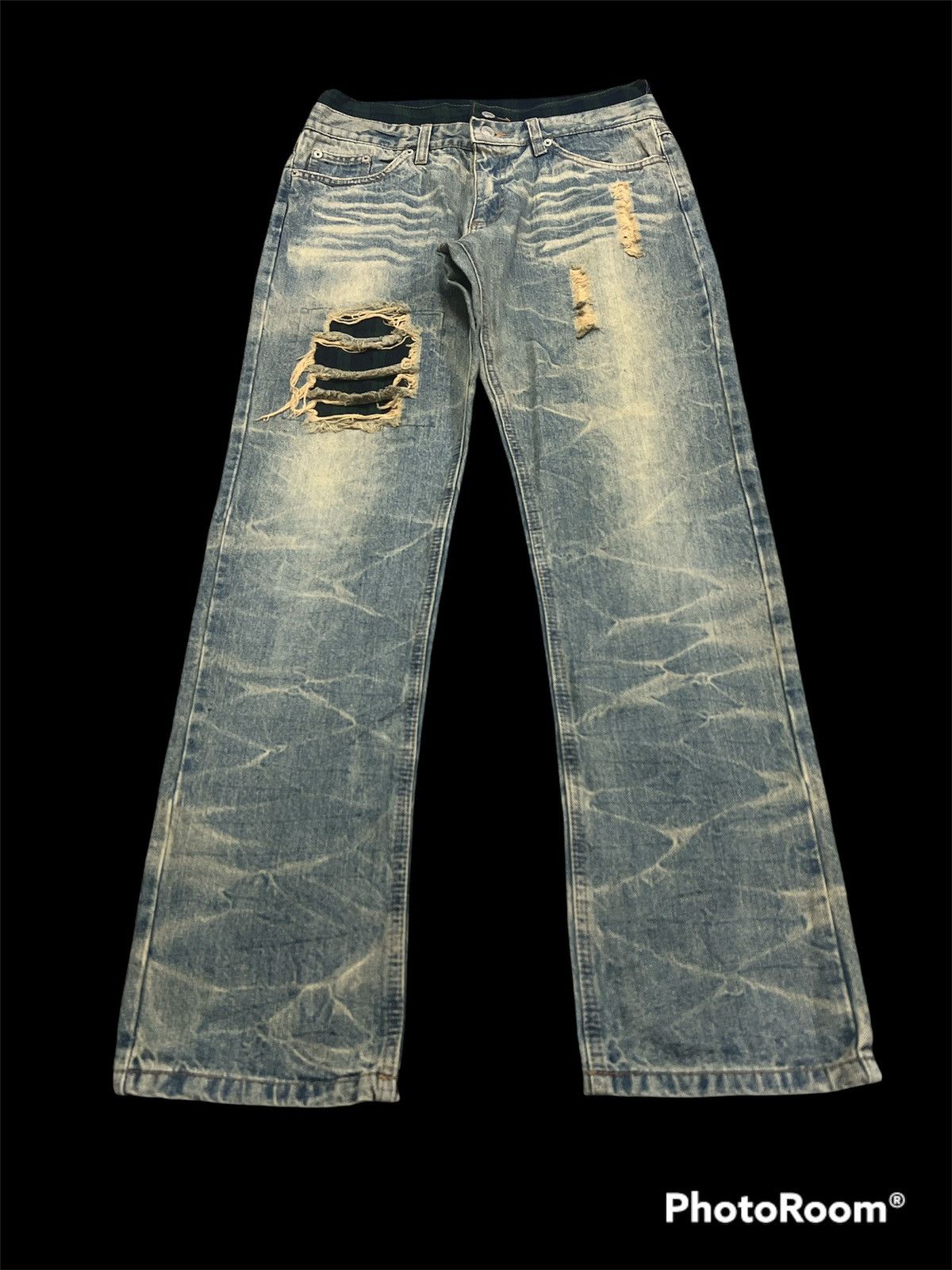 Japanese Brand ARCHIVE🔥Unknown Distressed Ripped lightning Denim Pants Size US 30 / EU 46 - 2 Thumbnail