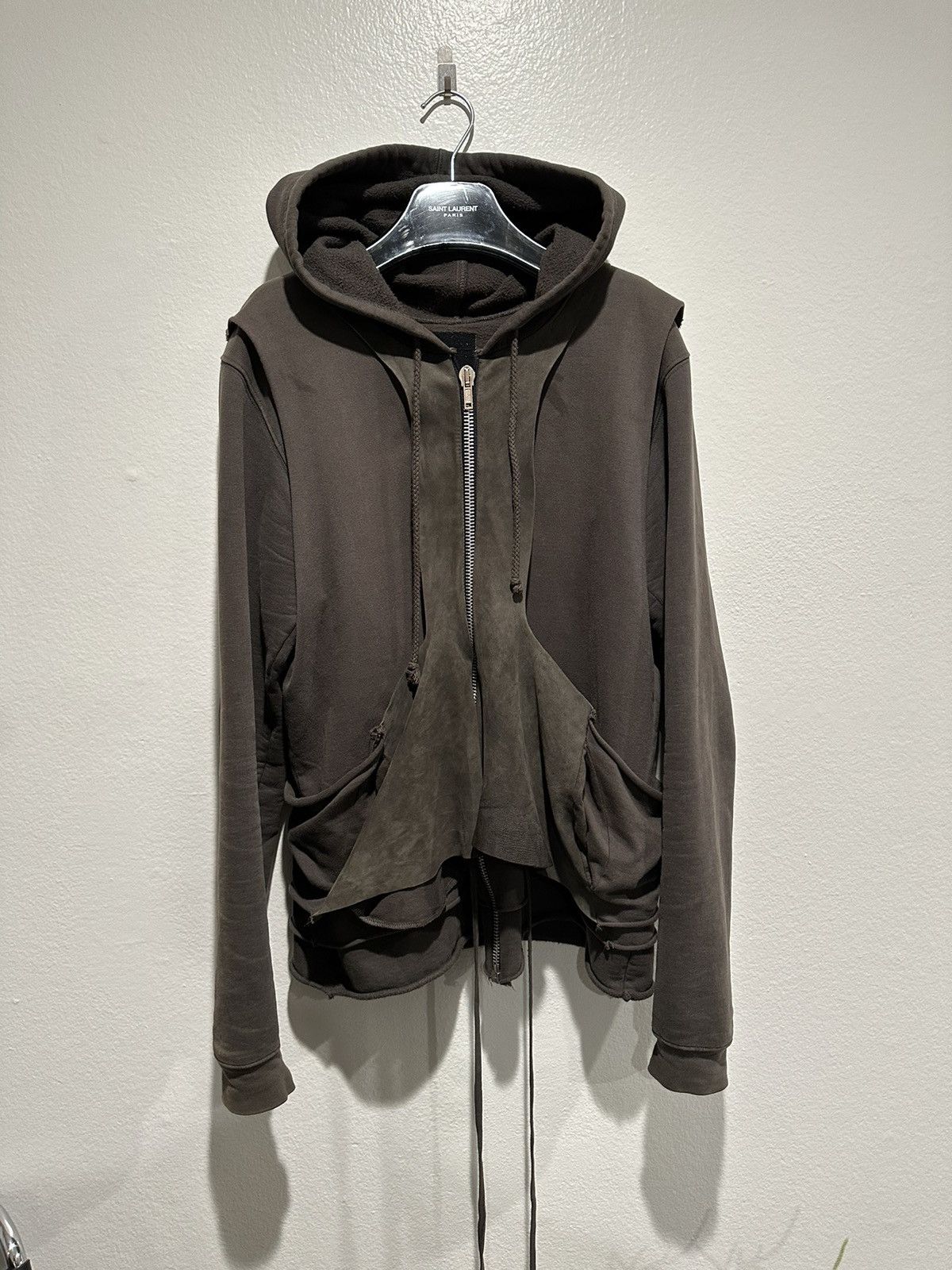 image of Rick Owens 04 Slab Multilayered Zip Hoodie in Brown, Men's (Size XL)