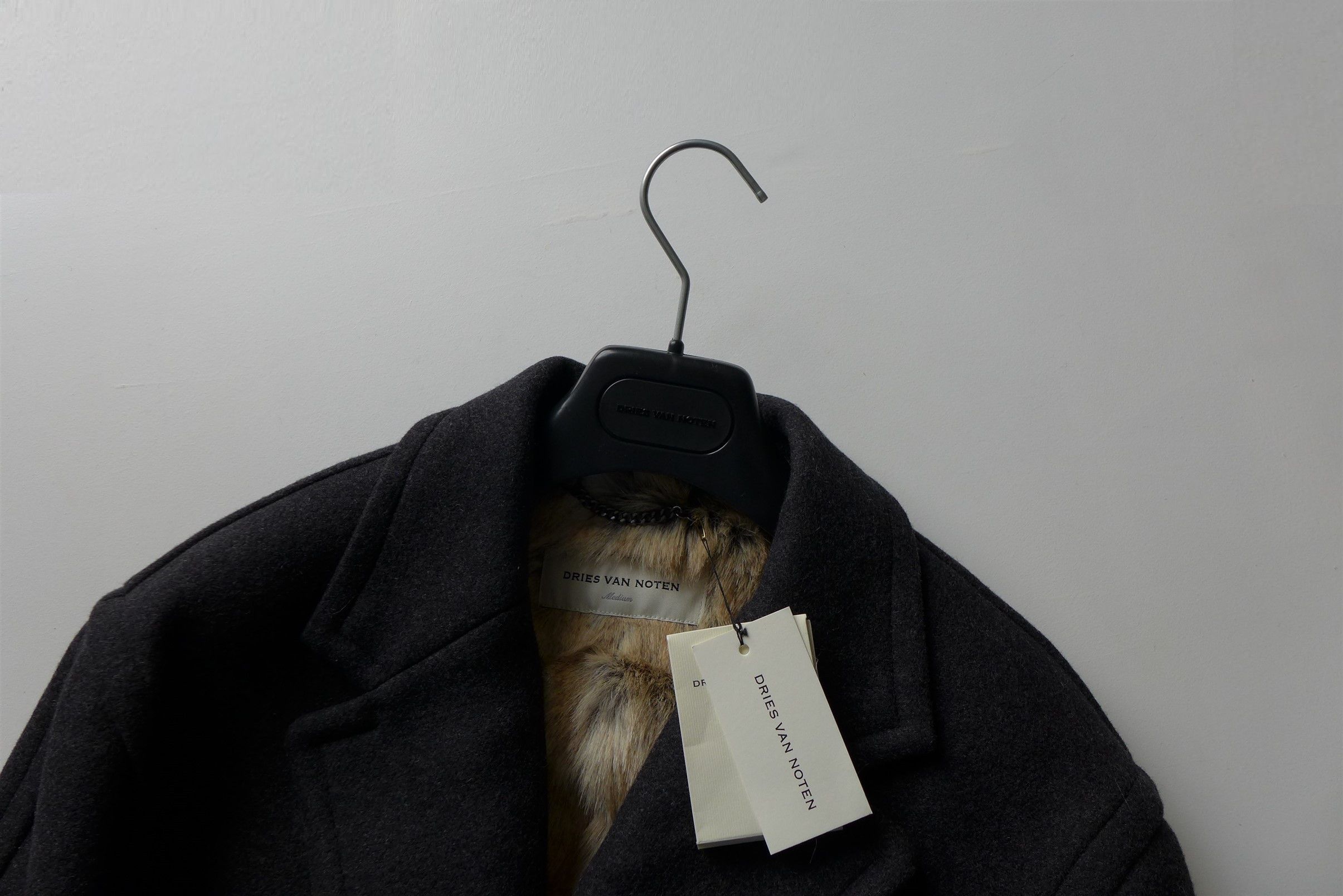 Dries Van Noten Dries Van Noten Rawly Faux Fur Lined Coat - Anthracite Wool Size US M / EU 48-50 / 2 - 6 Thumbnail