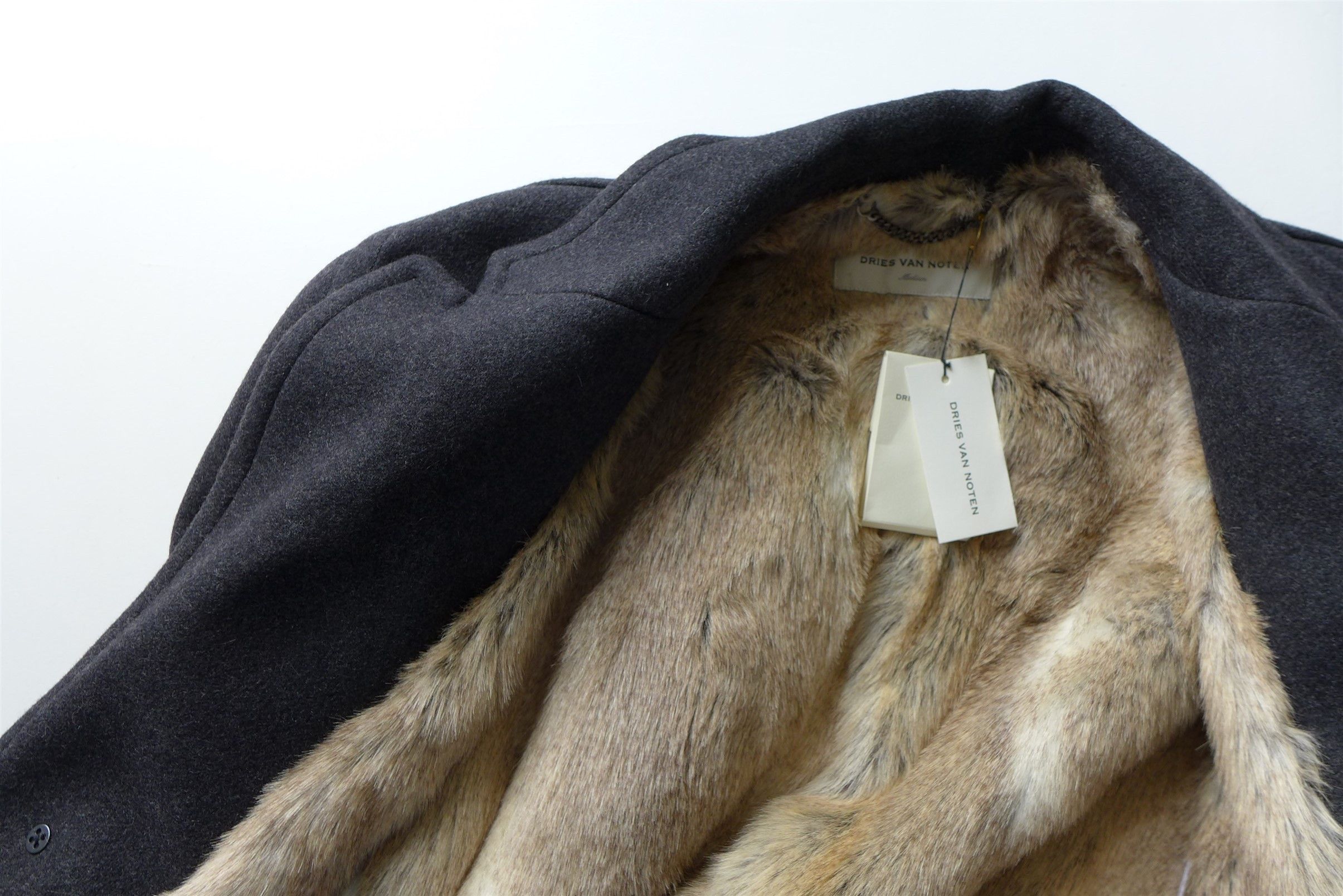Dries Van Noten Dries Van Noten Rawly Faux Fur Lined Coat - Anthracite Wool Size US M / EU 48-50 / 2 - 8 Thumbnail
