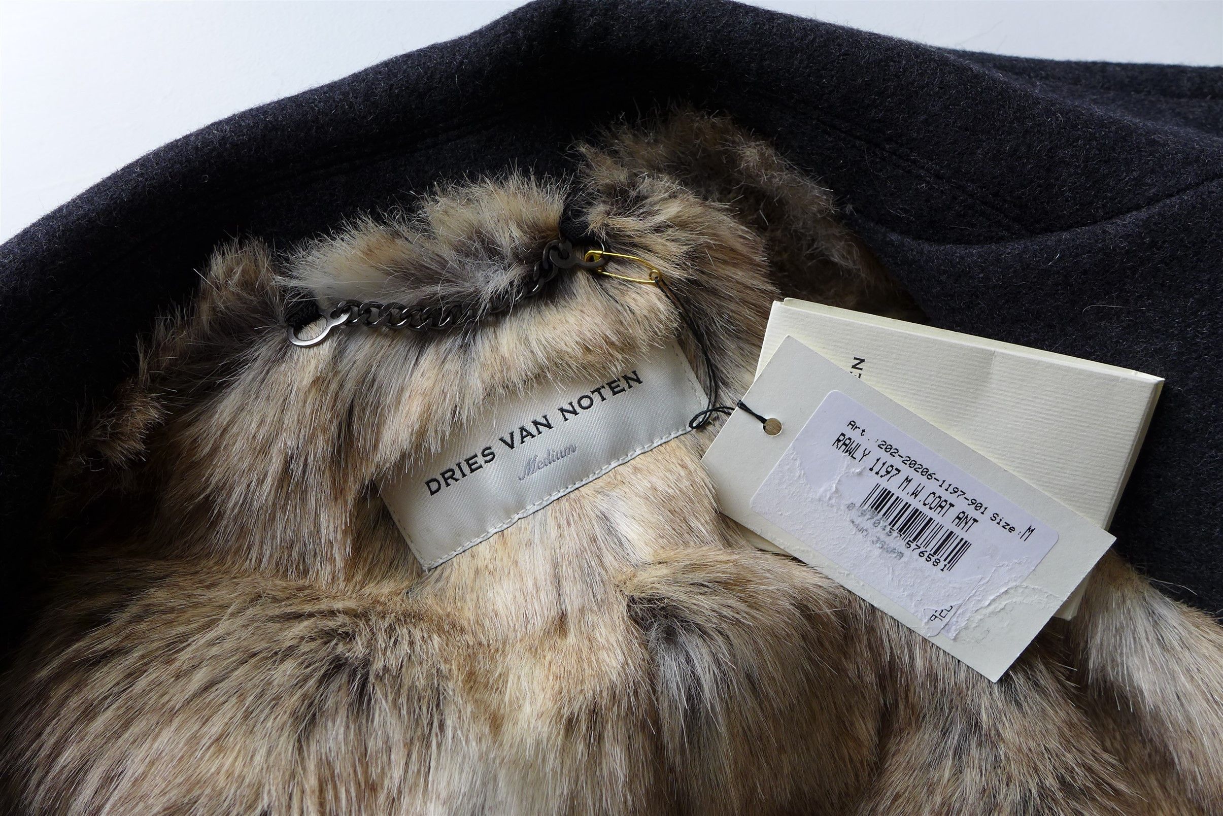 Dries Van Noten Dries Van Noten Rawly Faux Fur Lined Coat - Anthracite Wool Size US M / EU 48-50 / 2 - 10 Thumbnail