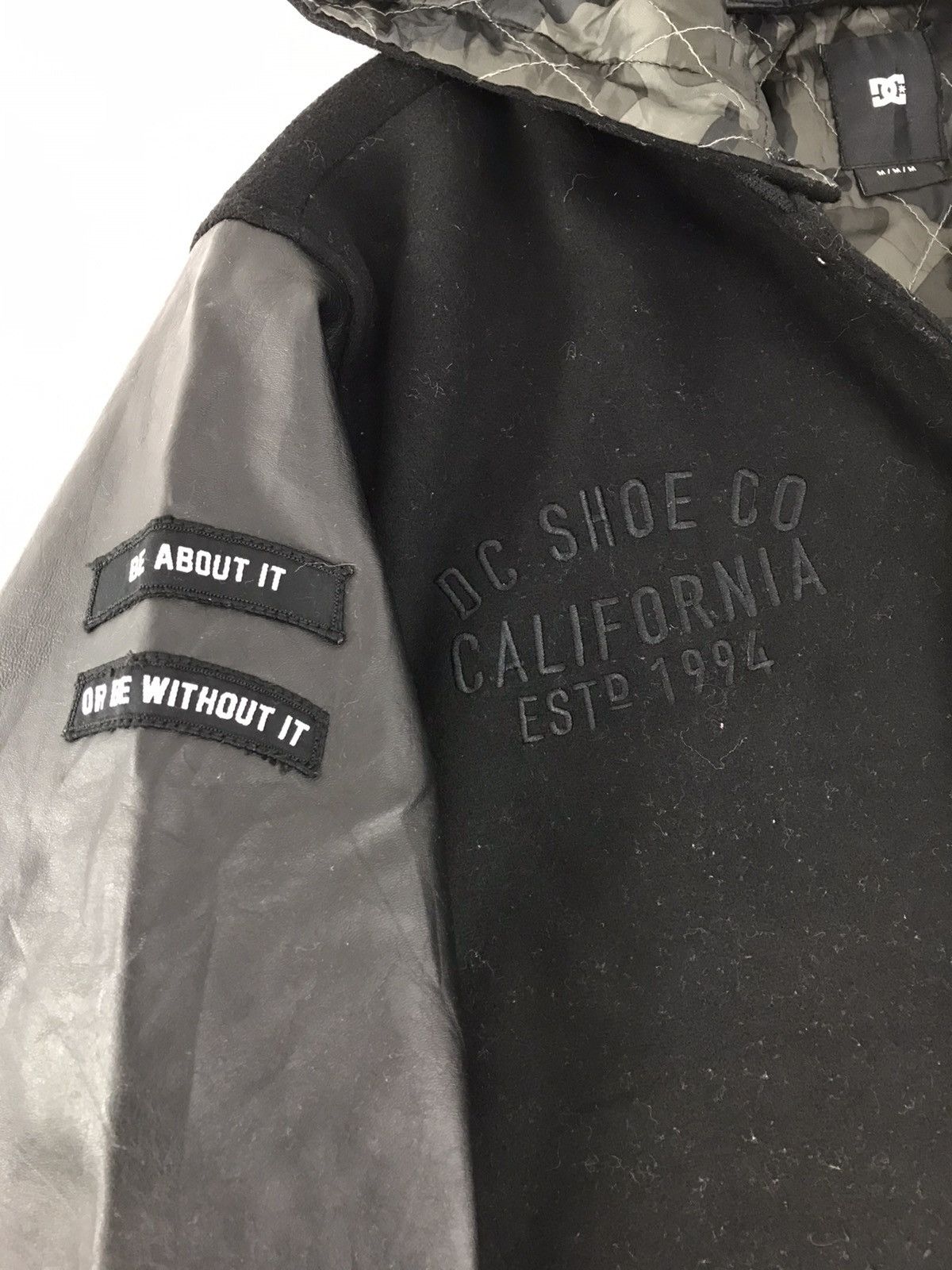 image of Vintage Varsity Jacket Dc Shoe Co California Wool Synthetic in Black, Men's (Size Medium)