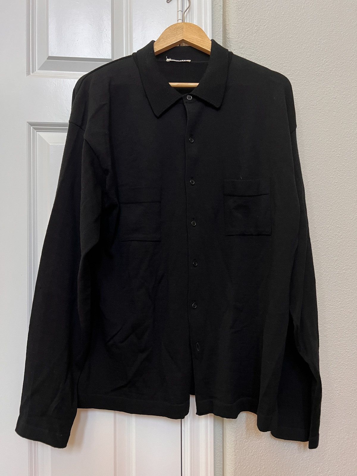 image of Auralee Merino Wool Knit Shirt Cardigan Size 5 in Black, Men's