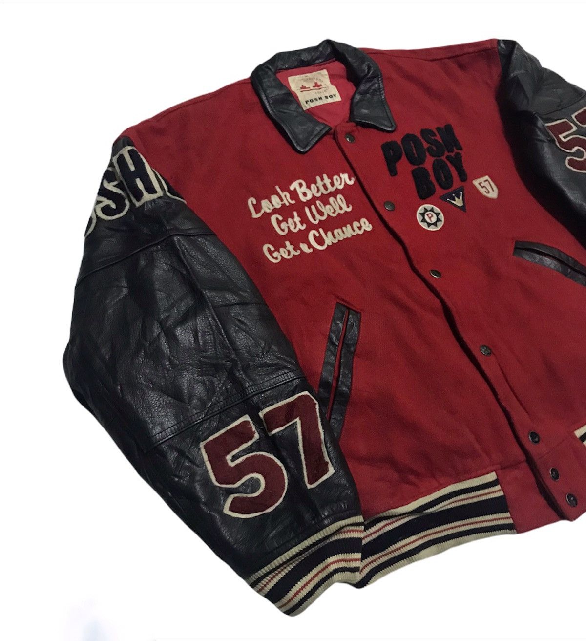 Vintage Vintage Poshboy varsity jacket leather sleeves Size US XL / EU 56 / 4 - 1 Thumbnail