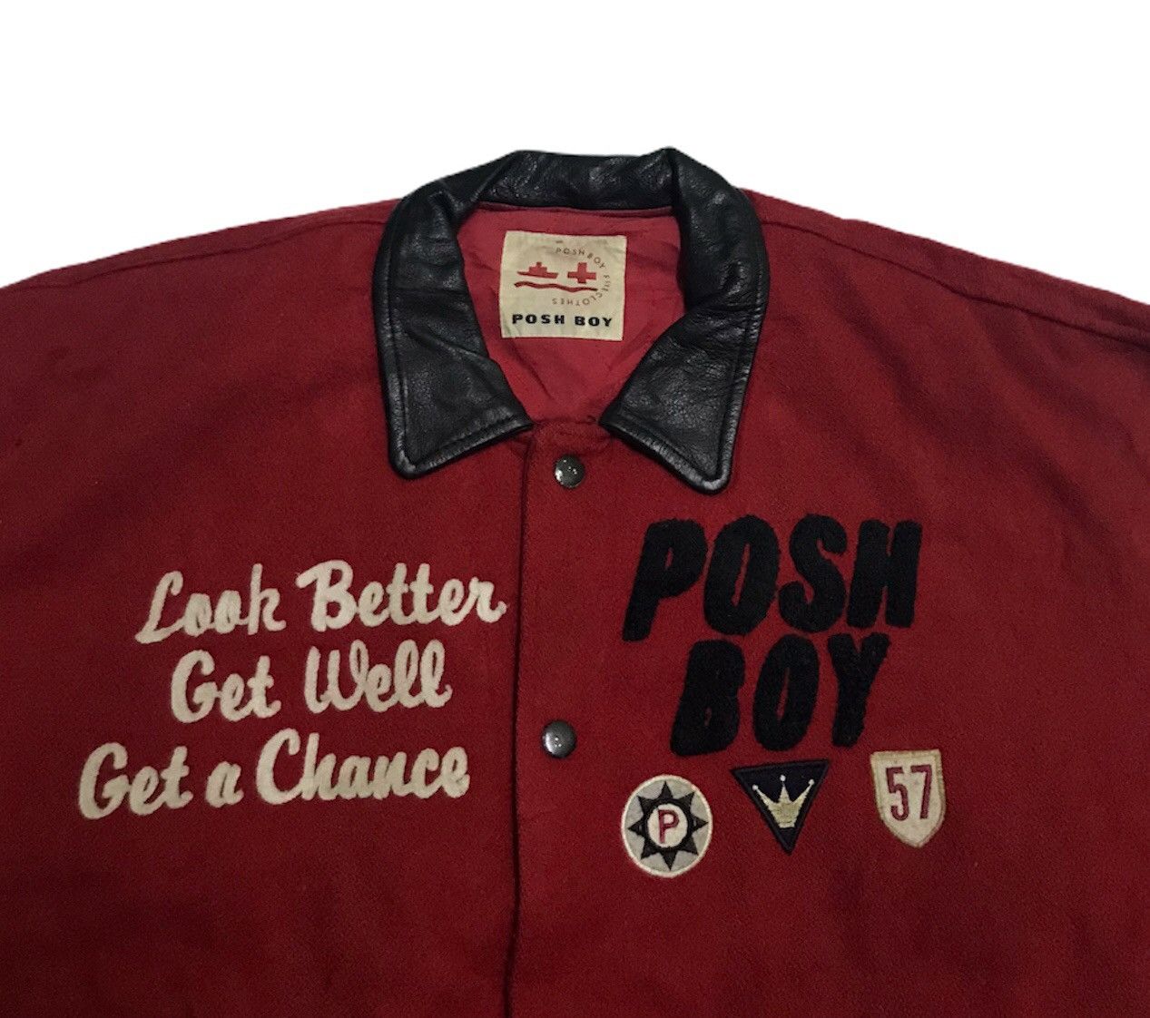 Vintage Vintage Poshboy varsity jacket leather sleeves Size US XL / EU 56 / 4 - 6 Thumbnail