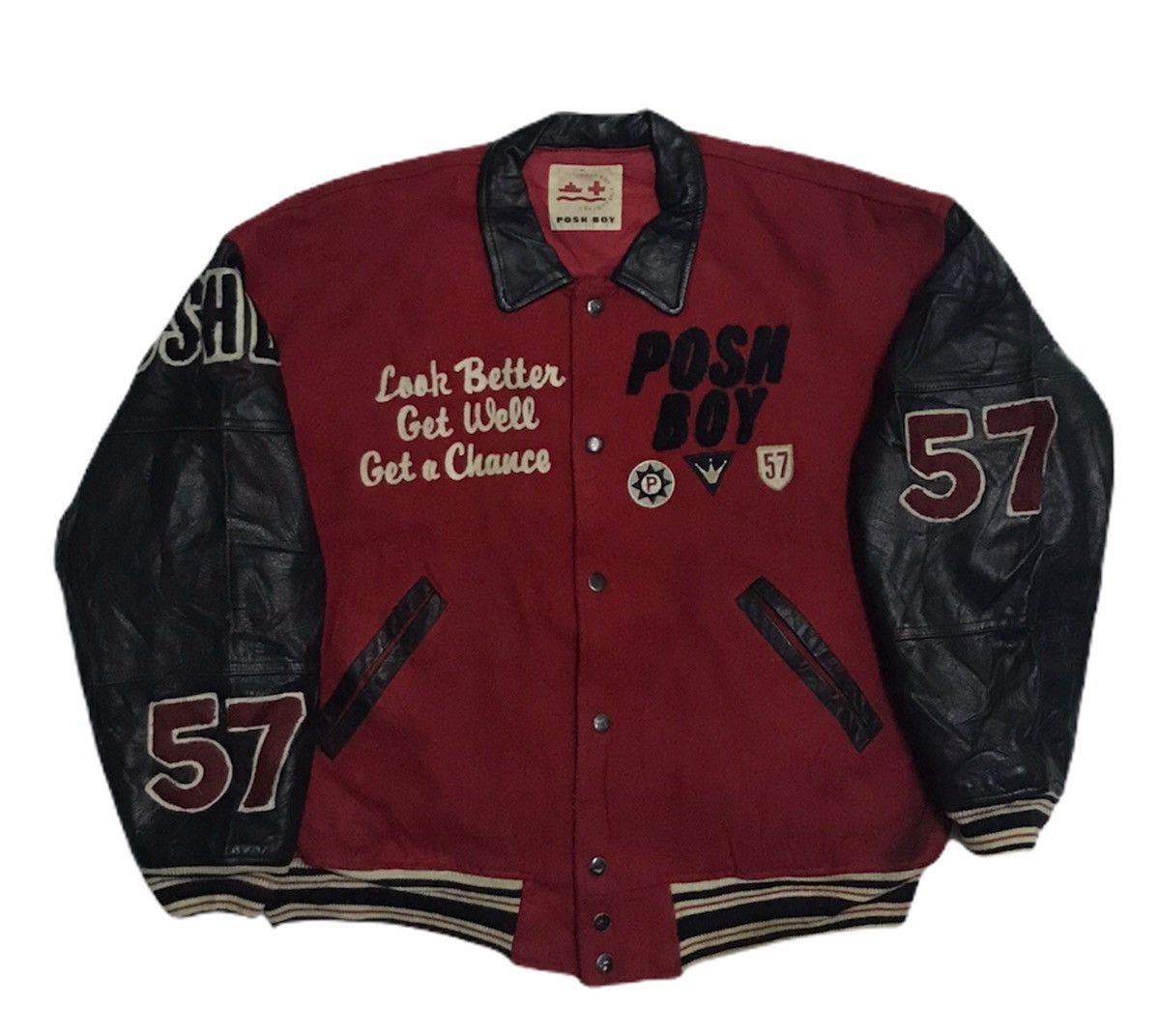 Vintage Vintage Poshboy varsity jacket leather sleeves Size US XL / EU 56 / 4 - 2 Thumbnail