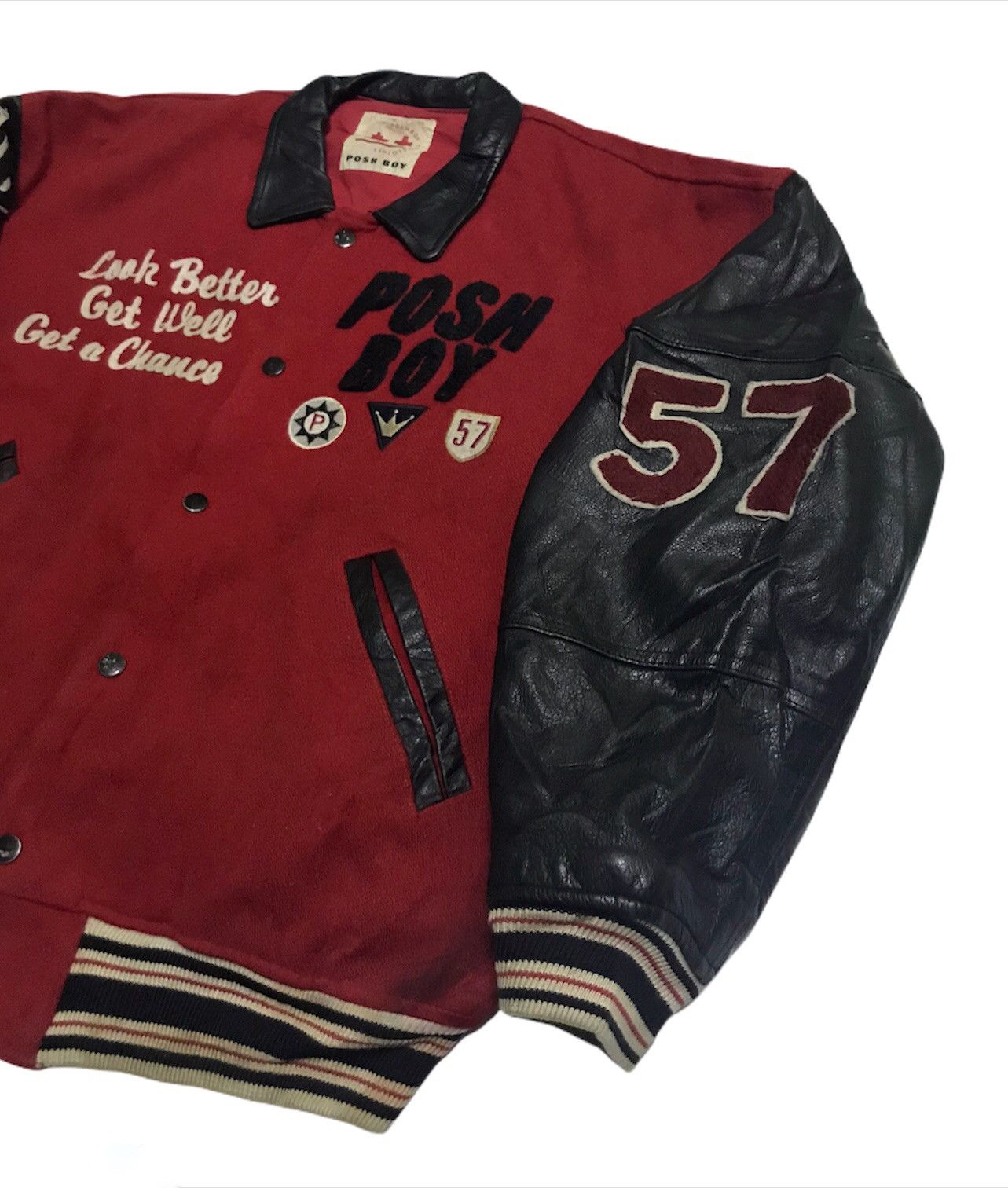 Vintage Vintage Poshboy varsity jacket leather sleeves Size US XL / EU 56 / 4 - 4 Thumbnail