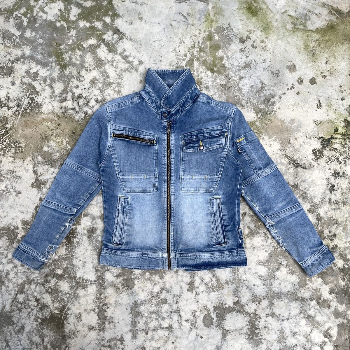 Designer × Japanese Brand Vtg Distressed Tora by Toraichi Tactical Denim Jacket Racer Size M / US 6-8 / IT 42-44 - 2 Thumbnail
