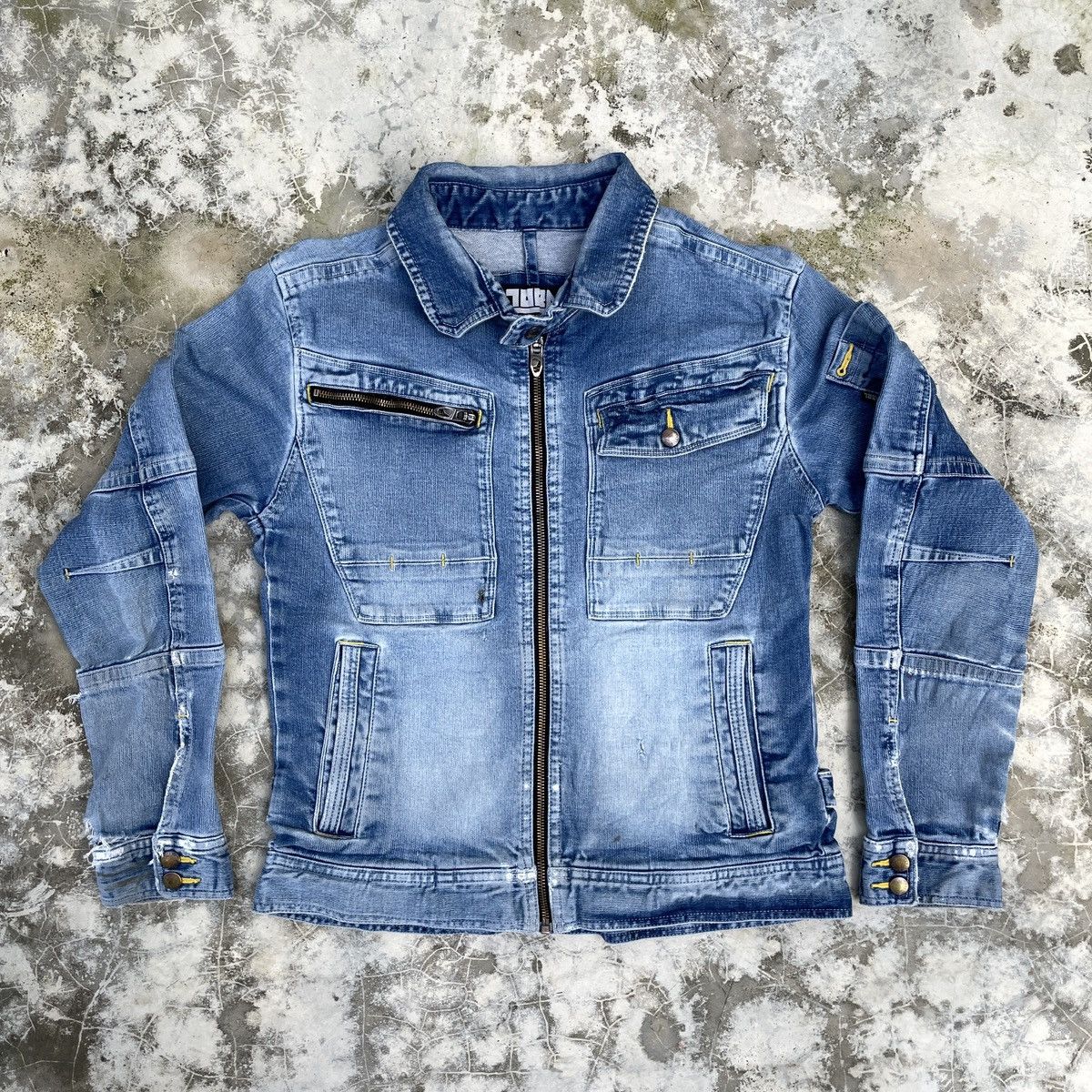 Designer × Japanese Brand Vtg Distressed Tora by Toraichi Tactical Denim Jacket Racer Size M / US 6-8 / IT 42-44 - 1 Thumbnail