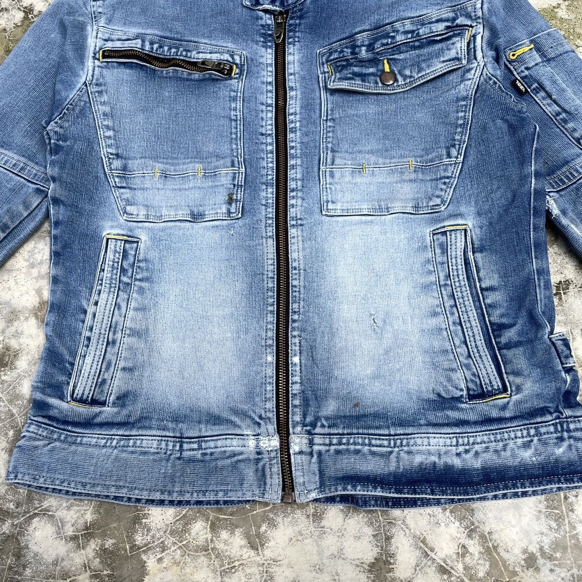 Designer × Japanese Brand Vtg Distressed Tora by Toraichi Tactical Denim Jacket Racer Size M / US 6-8 / IT 42-44 - 6 Thumbnail