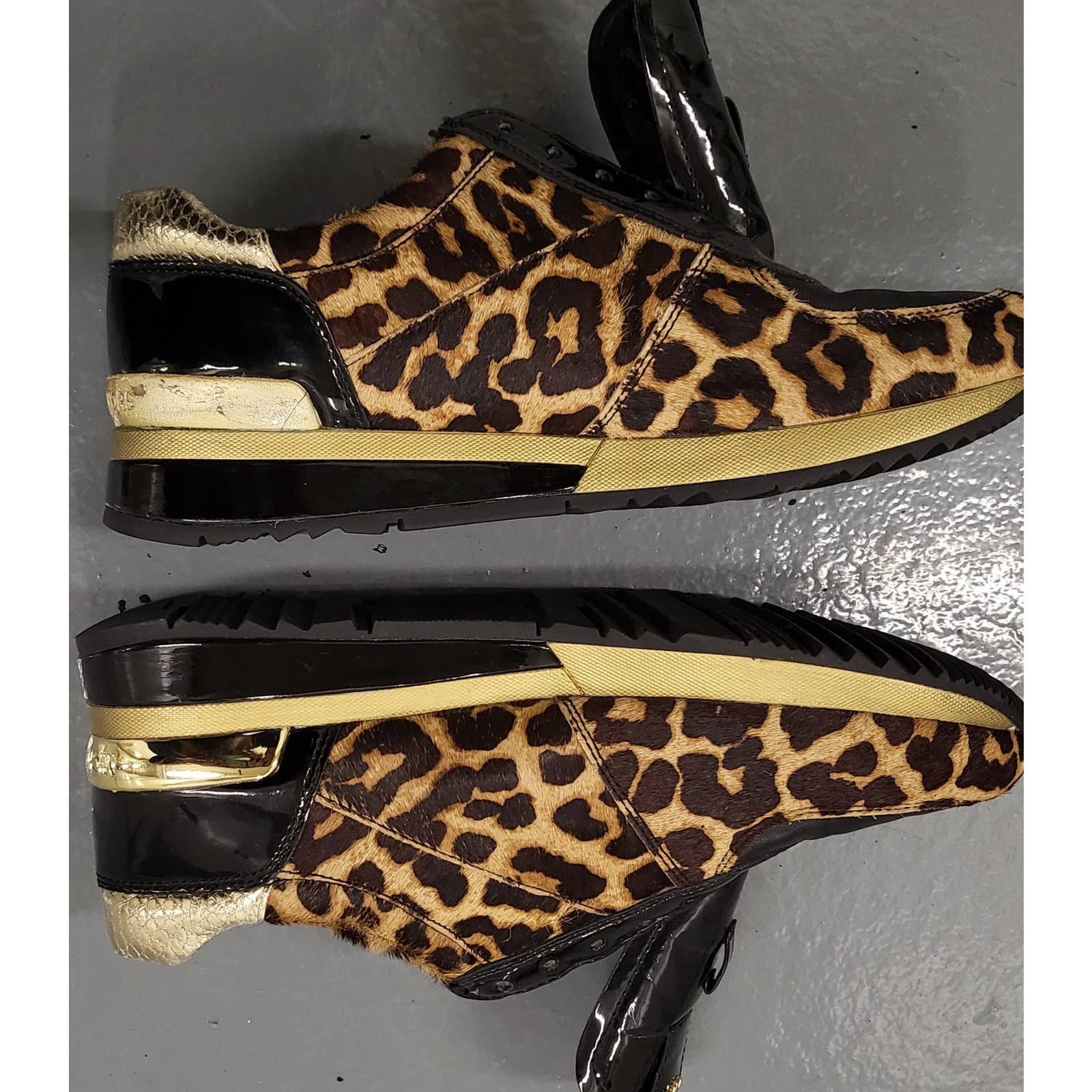 Michael Kors Leopard gold black hidden heels women sneaker