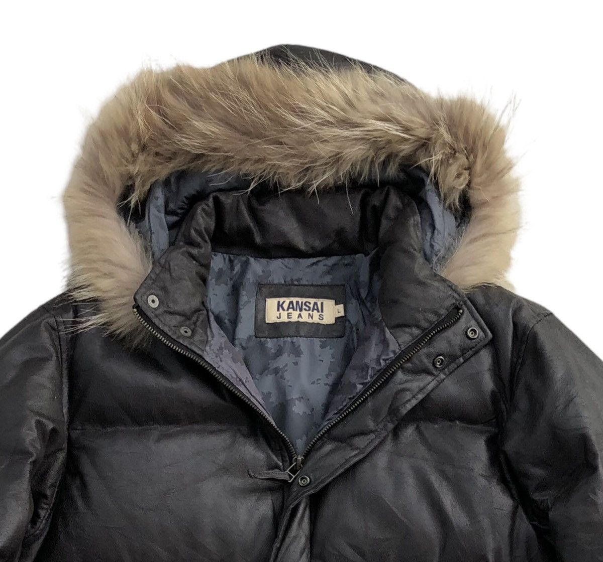 Kansai Yamamoto Kansai Jeans Leather Sintetik Down Feathers Hooded Jacket Size US L / EU 52-54 / 3 - 2 Thumbnail