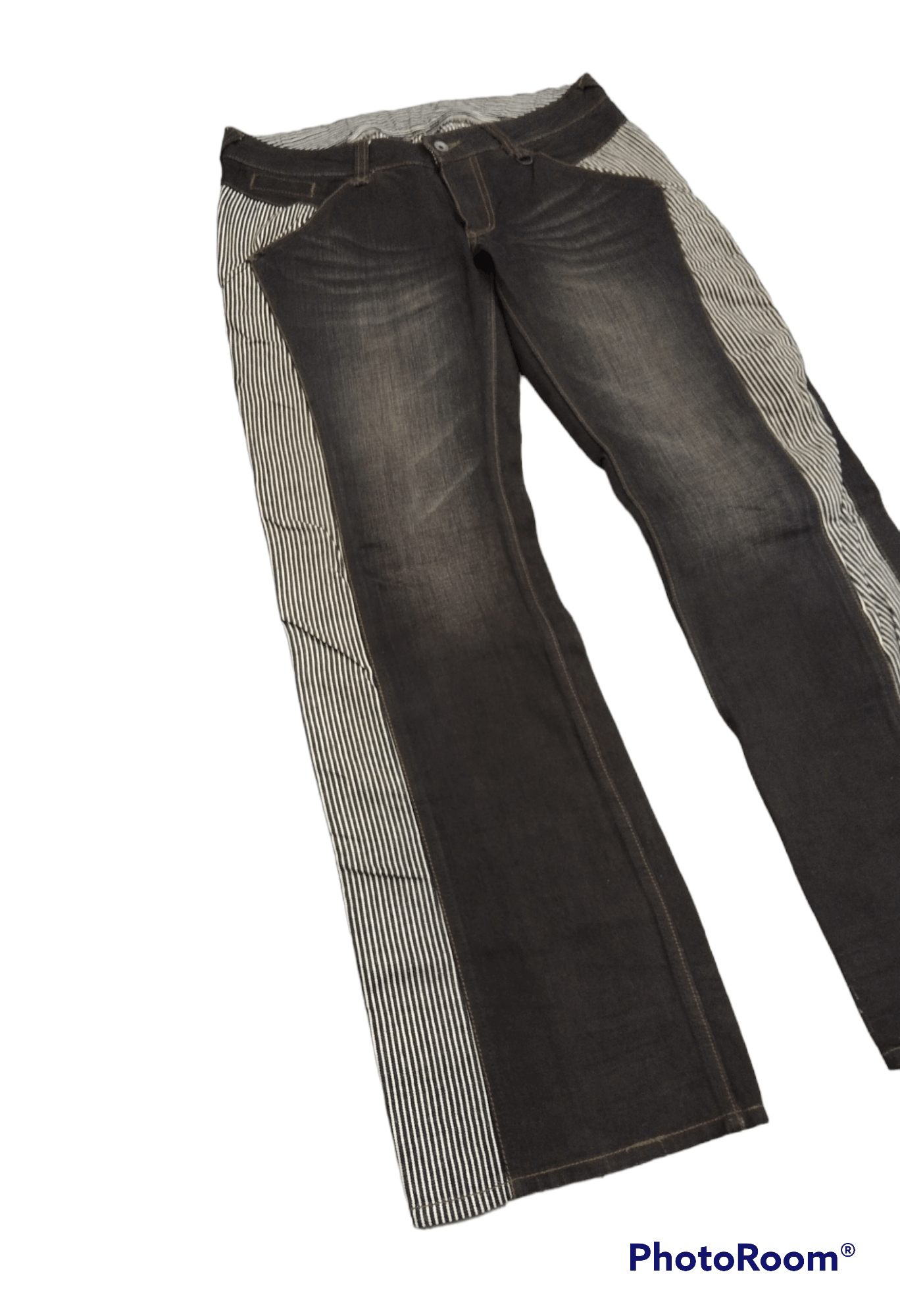 RECONSTRUCTED NICOLE 2 TONE STRIPE DENIM PANTS