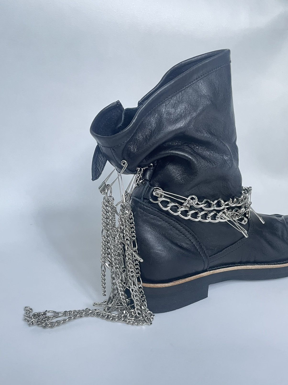 Comme des Garcons A/W 06 ‘Punk Chain’ Black Leather Biker Boots Size US 7.5 / IT 37.5 - 9 Thumbnail
