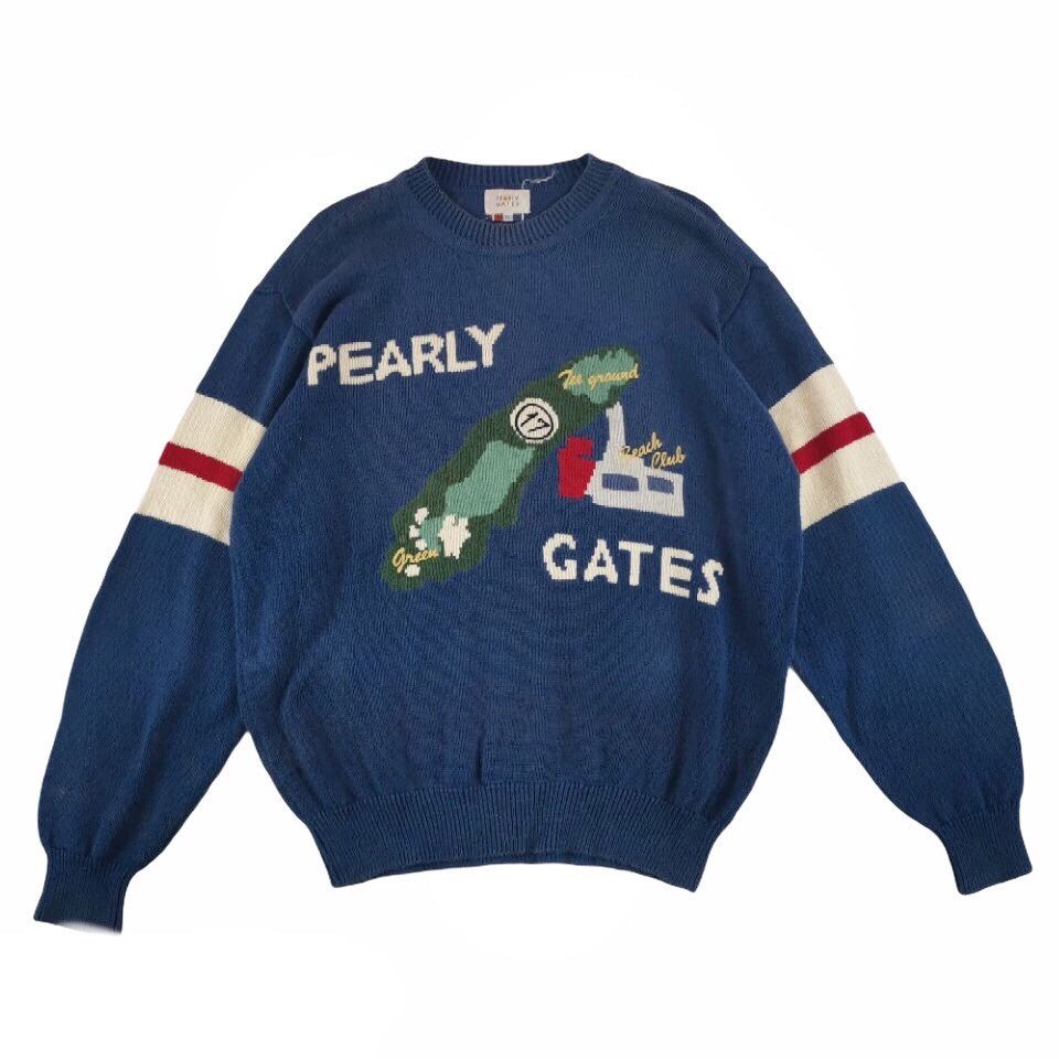 image of Avant Garde x Vintage Pearly Gates Knitwear Spell Out Big Logo Multi Color in Blue (Size Medium)